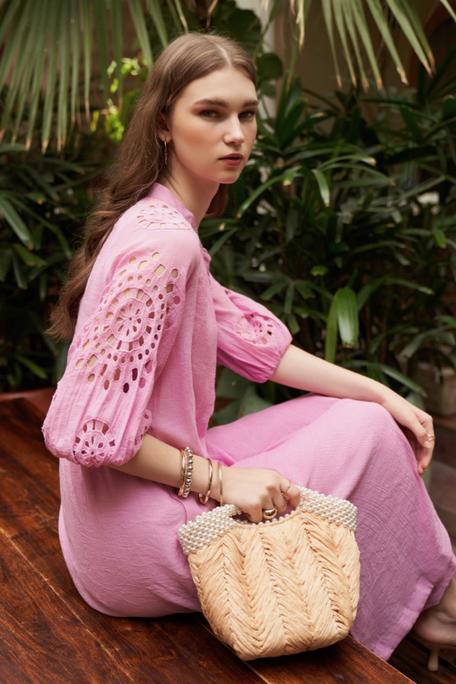 LILAC COLOR RAYON CREPE CO-ORDINATE WITH 34TH LENGTH CUTWORK HAND EMBROIDERED SLEEVES AND PANTS