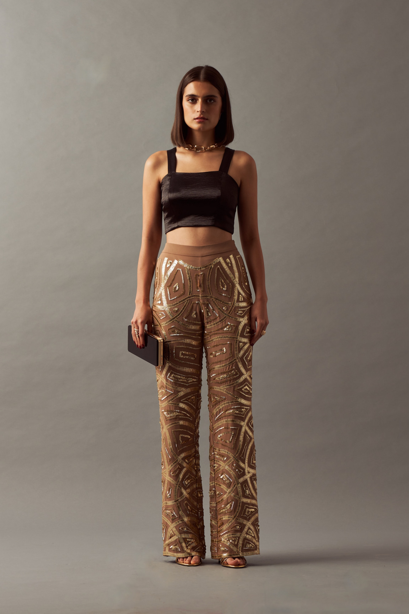 LEILA 02 GOLD COLOR  ALL OVER HAND EMBROIDERED PARTY PANTS