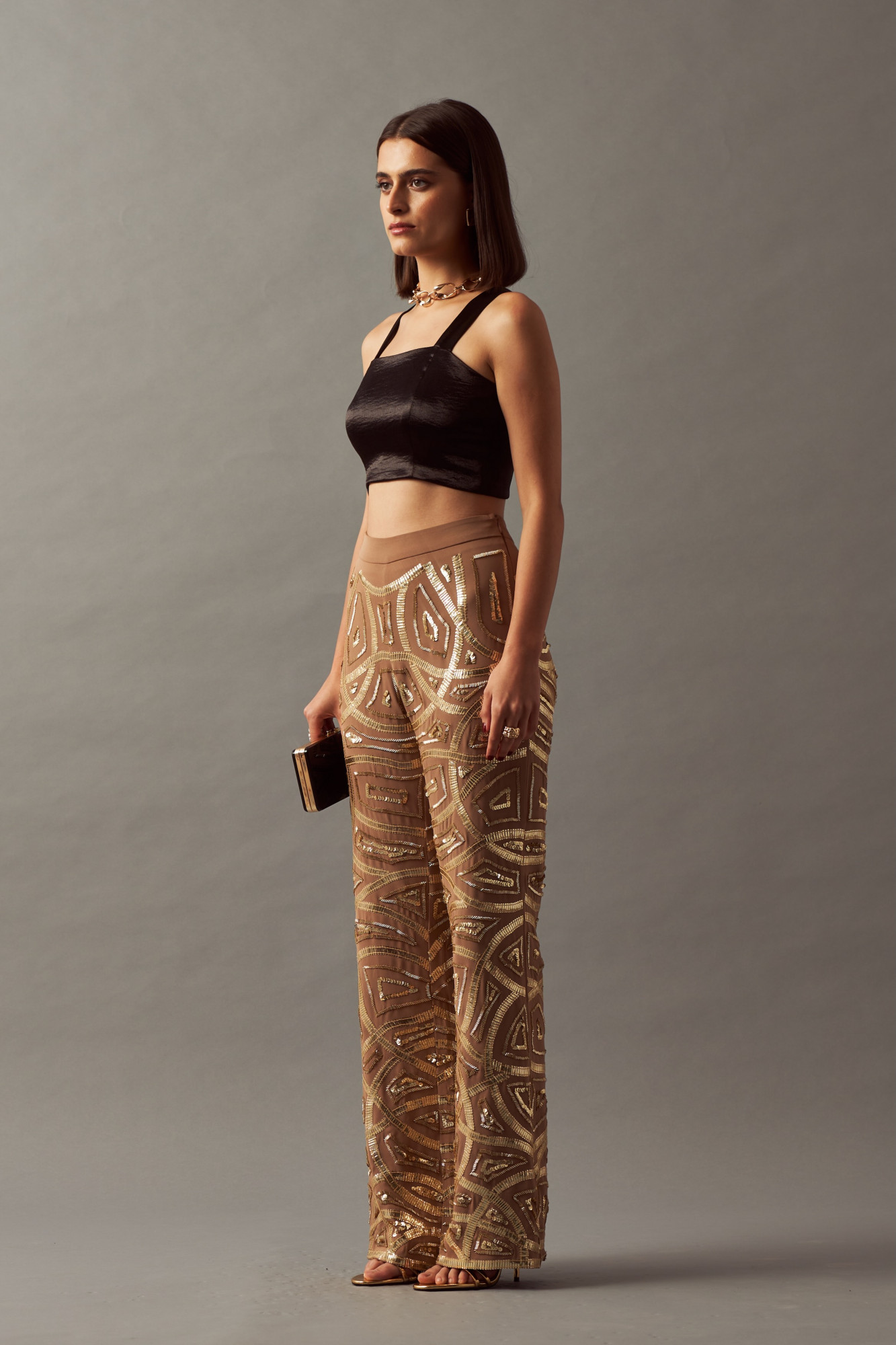 LEILA 02 GOLD COLOR  ALL OVER HAND EMBROIDERED PARTY PANTS