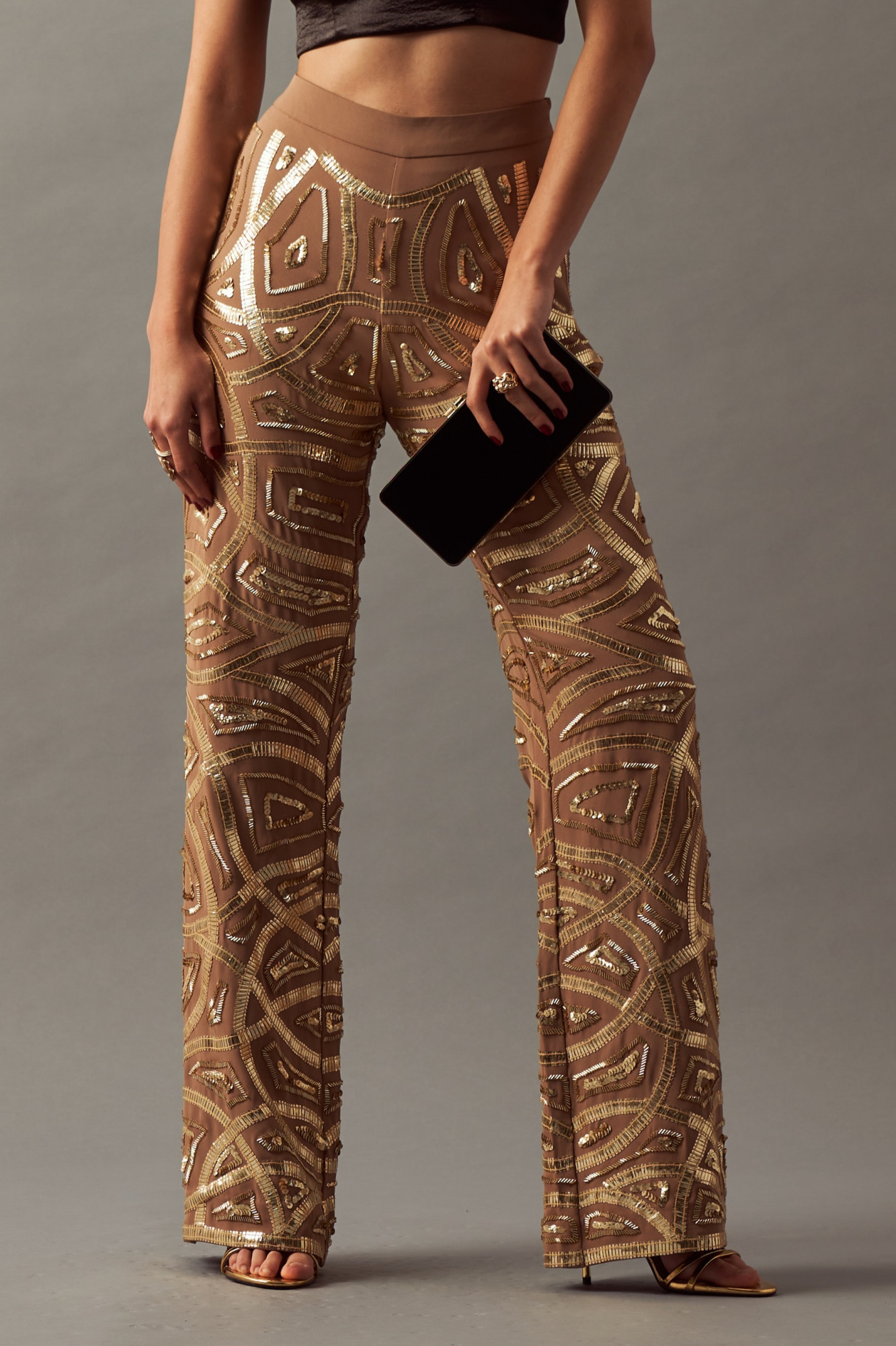 LEILA 02 GOLD COLOR  ALL OVER HAND EMBROIDERED PARTY PANTS
