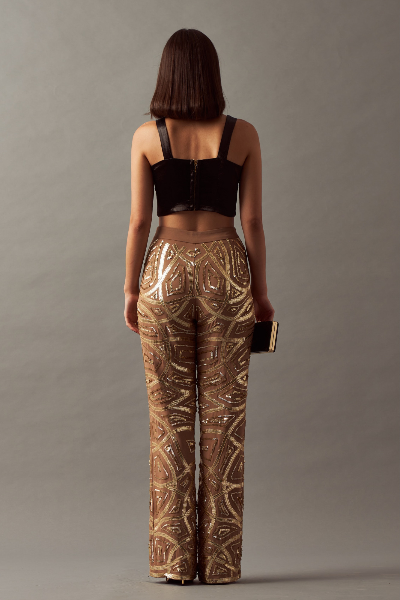 LEILA 02 GOLD COLOR  ALL OVER HAND EMBROIDERED PARTY PANTS