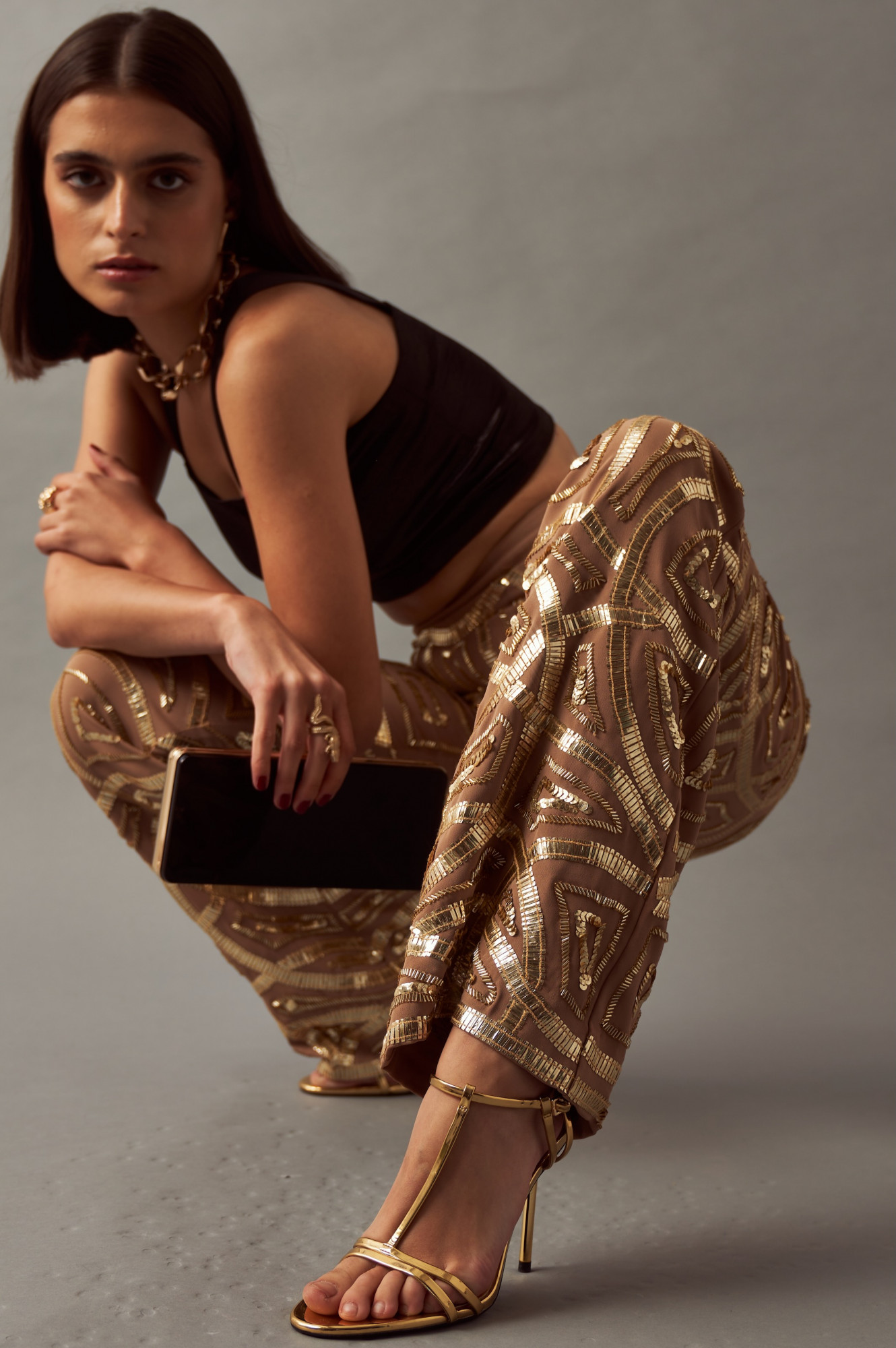 LEILA 02 GOLD COLOR  ALL OVER HAND EMBROIDERED PARTY PANTS