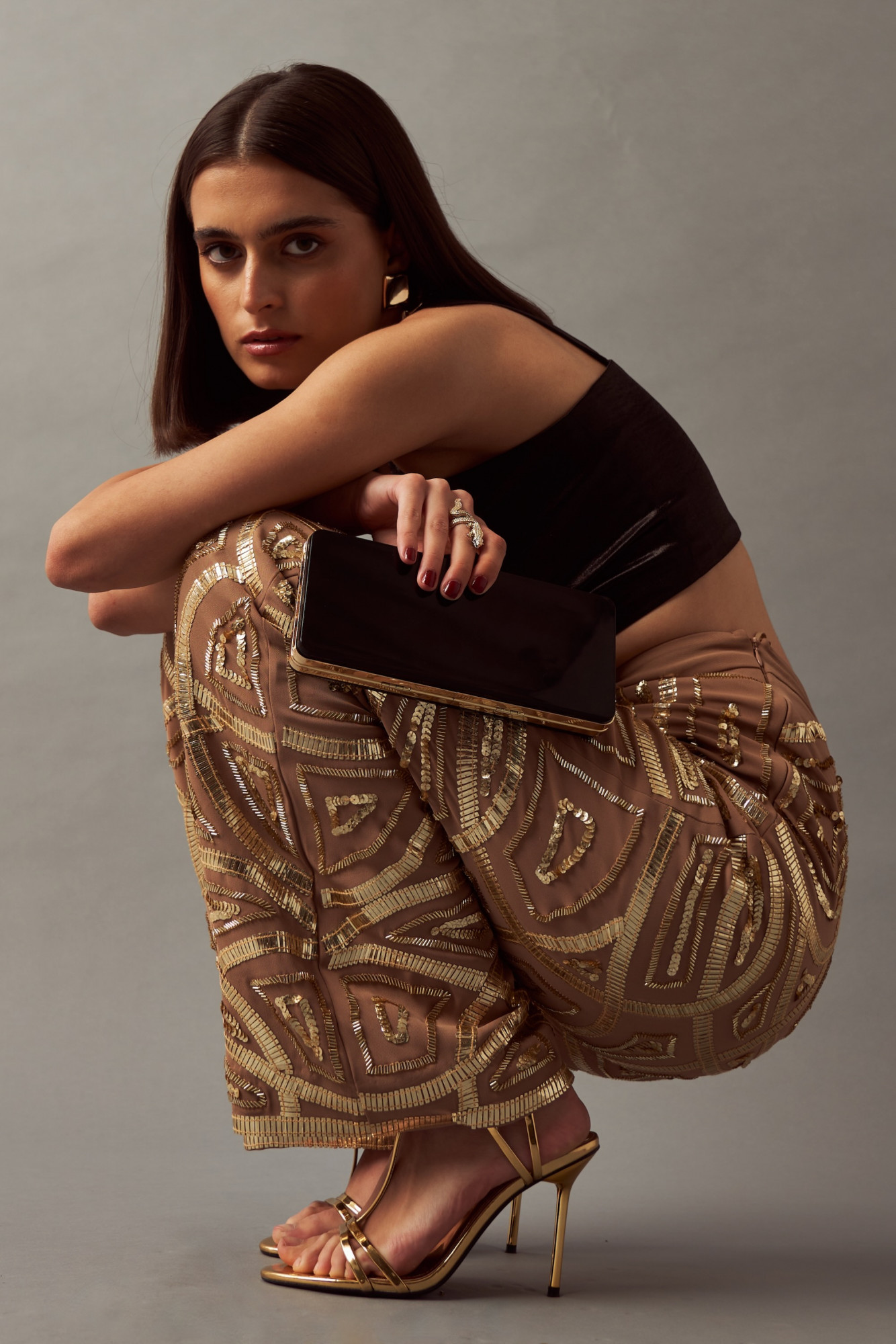 LEILA 02 GOLD COLOR  ALL OVER HAND EMBROIDERED PARTY PANTS