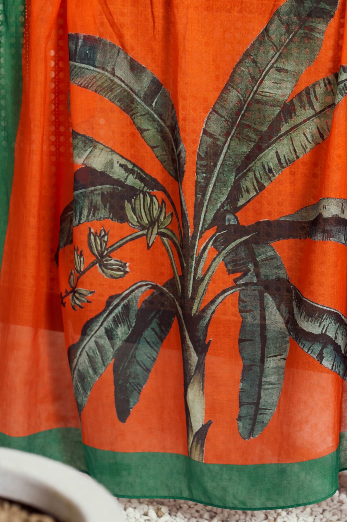 MALIBU-02 ORANGE RED COLOR SUSHI VOILE BANANA TREE PLACEMENT PRINT MULTI PURPOSE STOLE