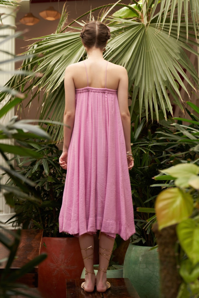 SOLID LILAC COLOR TEXTURED RAYON CREPE FABRIC FLARED GODET BRUNCH DRESS