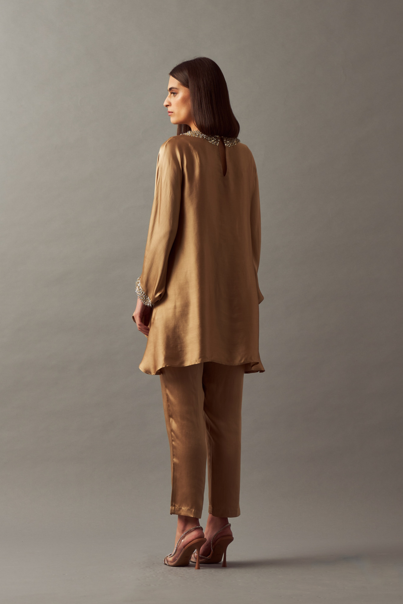 LEILA 02 GOLD COLOR KAFTAN TUNIC AND PANTS CO-ORD SET