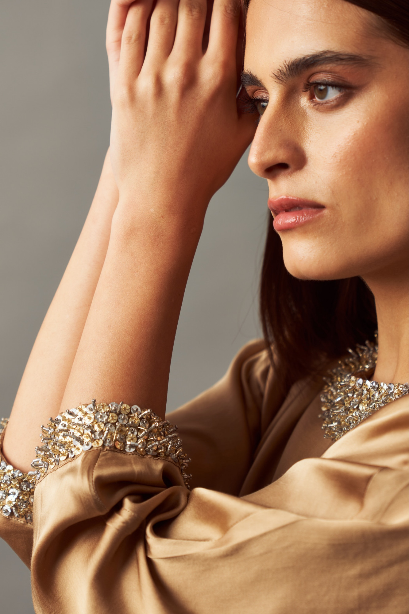 LEILA 02 GOLD COLOR KAFTAN TUNIC AND PANTS CO-ORD SET