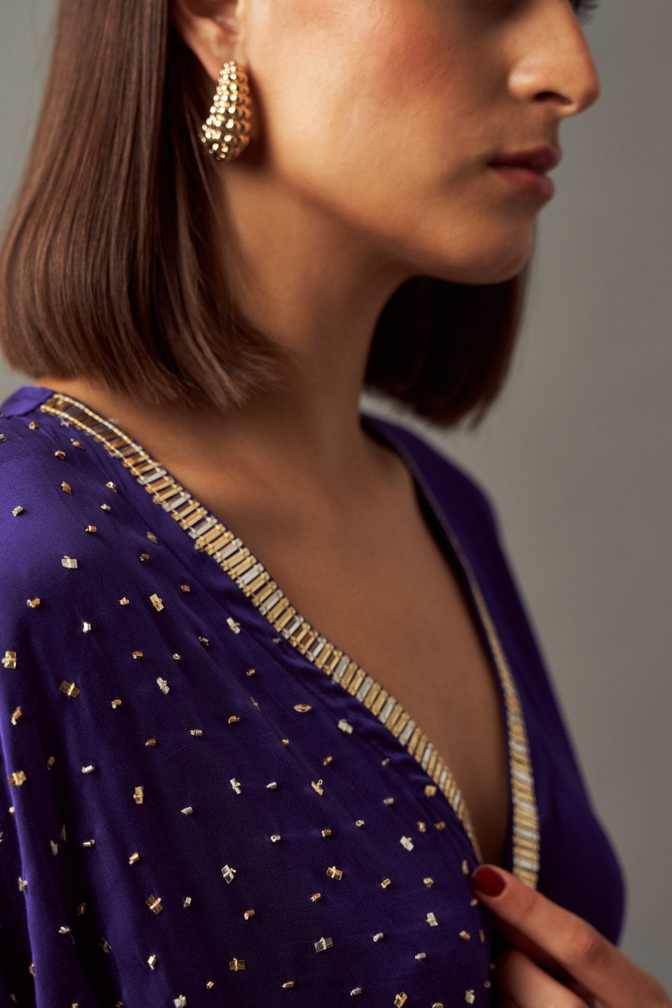 LEILA 02 INDIGO BLUE COLOR MIDI LENGTH DRAPE DRESS WITH SASH