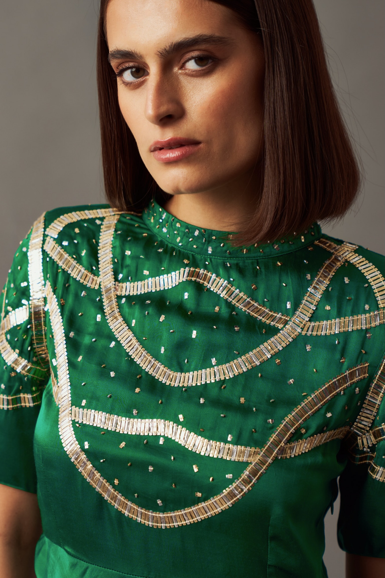 LEILA 02 SOLID GREEN COLOR PEPLUM TOP AND PANTS CO-ORD SET