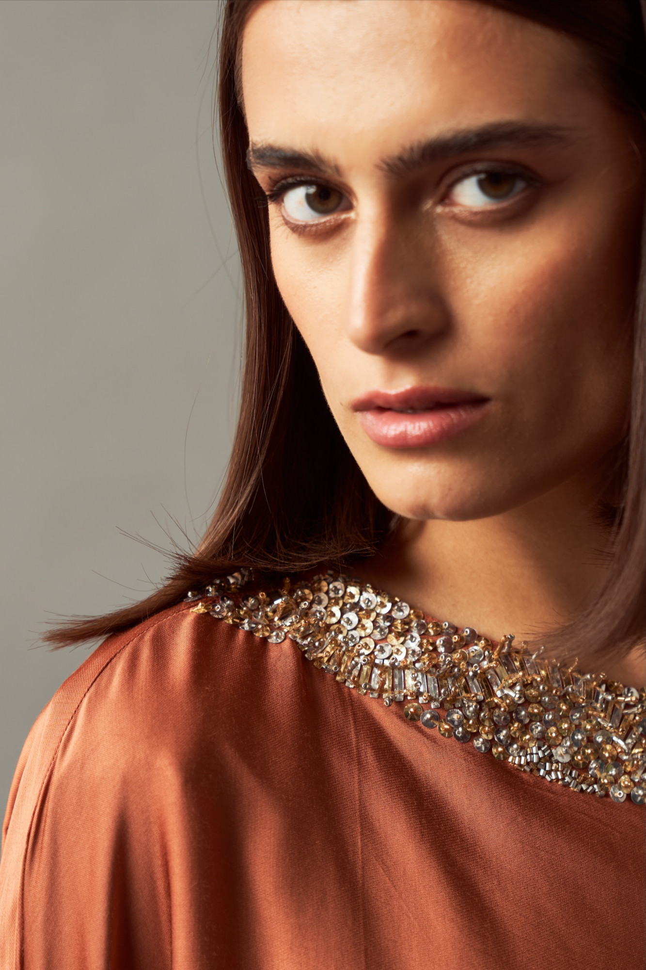 LEILA 02 RUST COLOR CO-ORD SET WITH OFF SHOULDER TOP AND FLARED PANTS