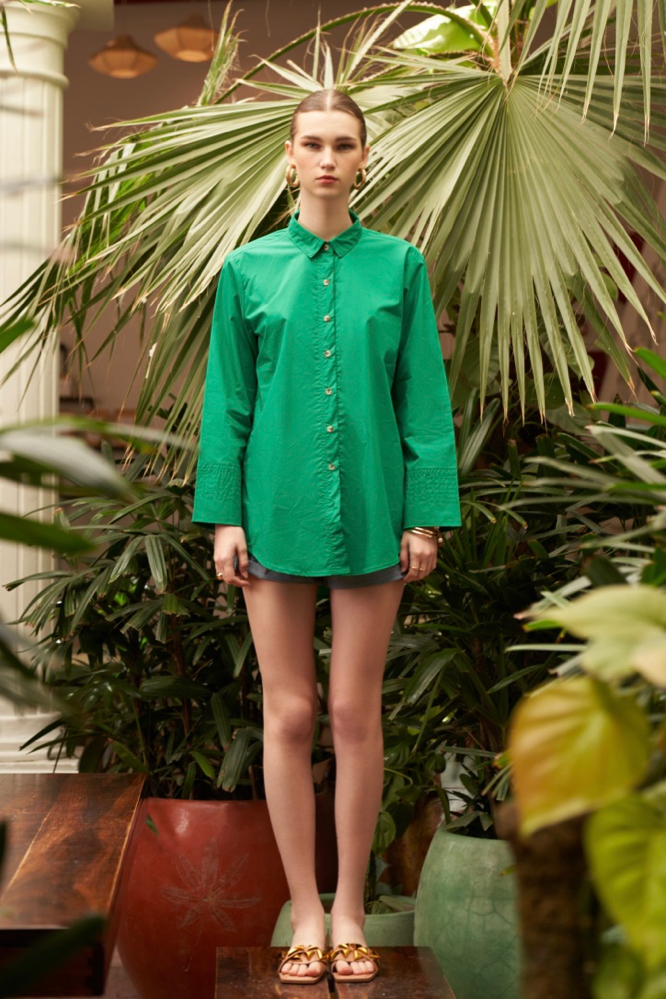 RANTHAMBORE SOLID GREEN COTTON POPLIN SHIRT WITH FULL SLEEVES