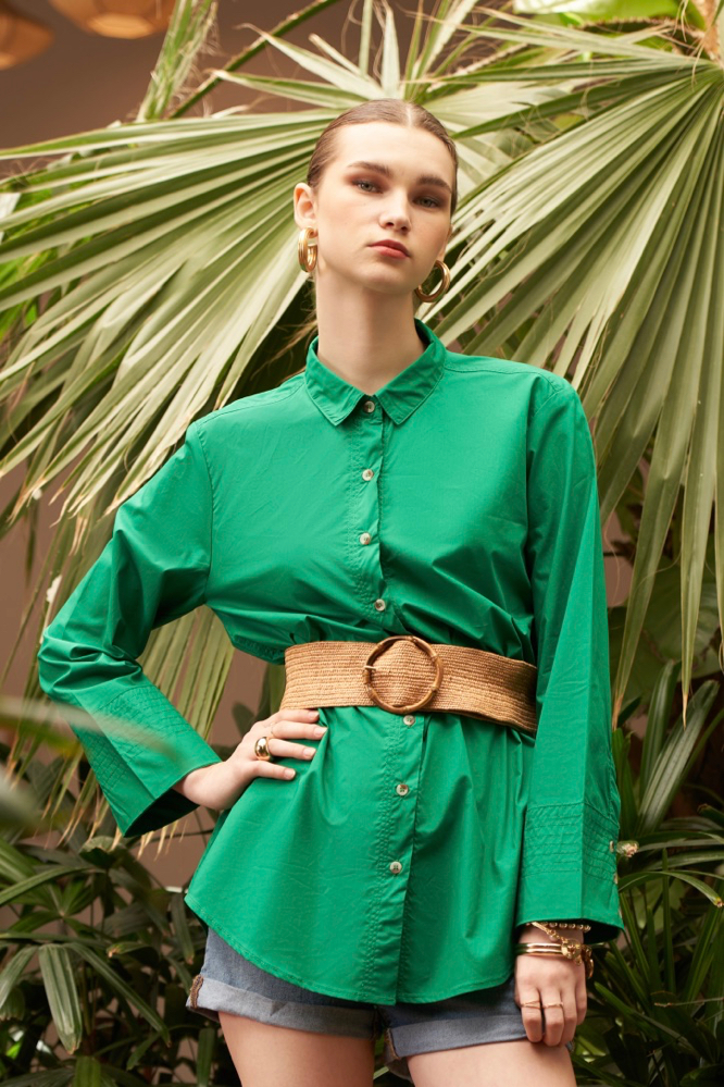 RANTHAMBORE SOLID GREEN COTTON POPLIN SHIRT WITH FULL SLEEVES