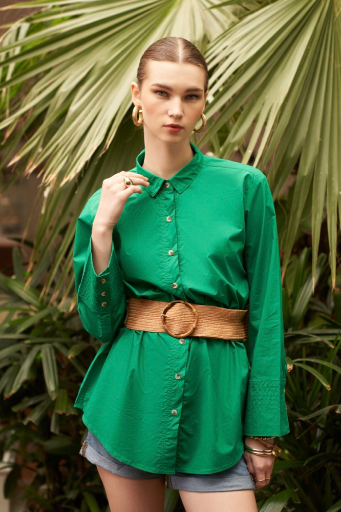 RANTHAMBORE SOLID GREEN COTTON POPLIN SHIRT WITH FULL SLEEVES