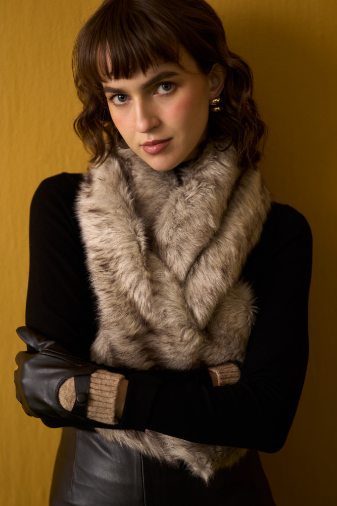 Image of NOMADS DIRTY GREY FAUX FUR WINTER STATEMENT STOLE