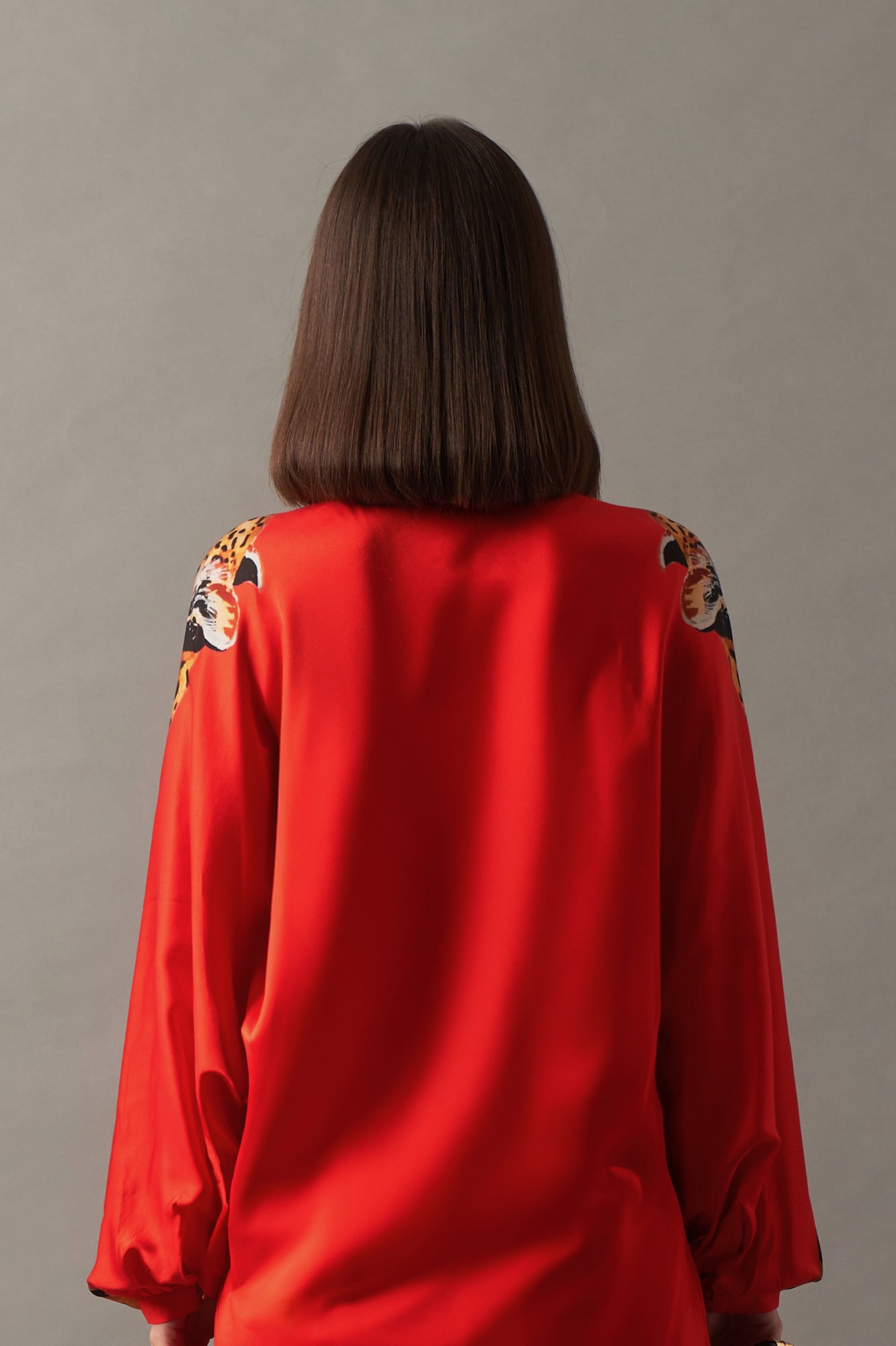 LEILA 02 RED COLOR LEOPARD PRINT SHIRT TUNIC AND PANTS CO-ORD SET