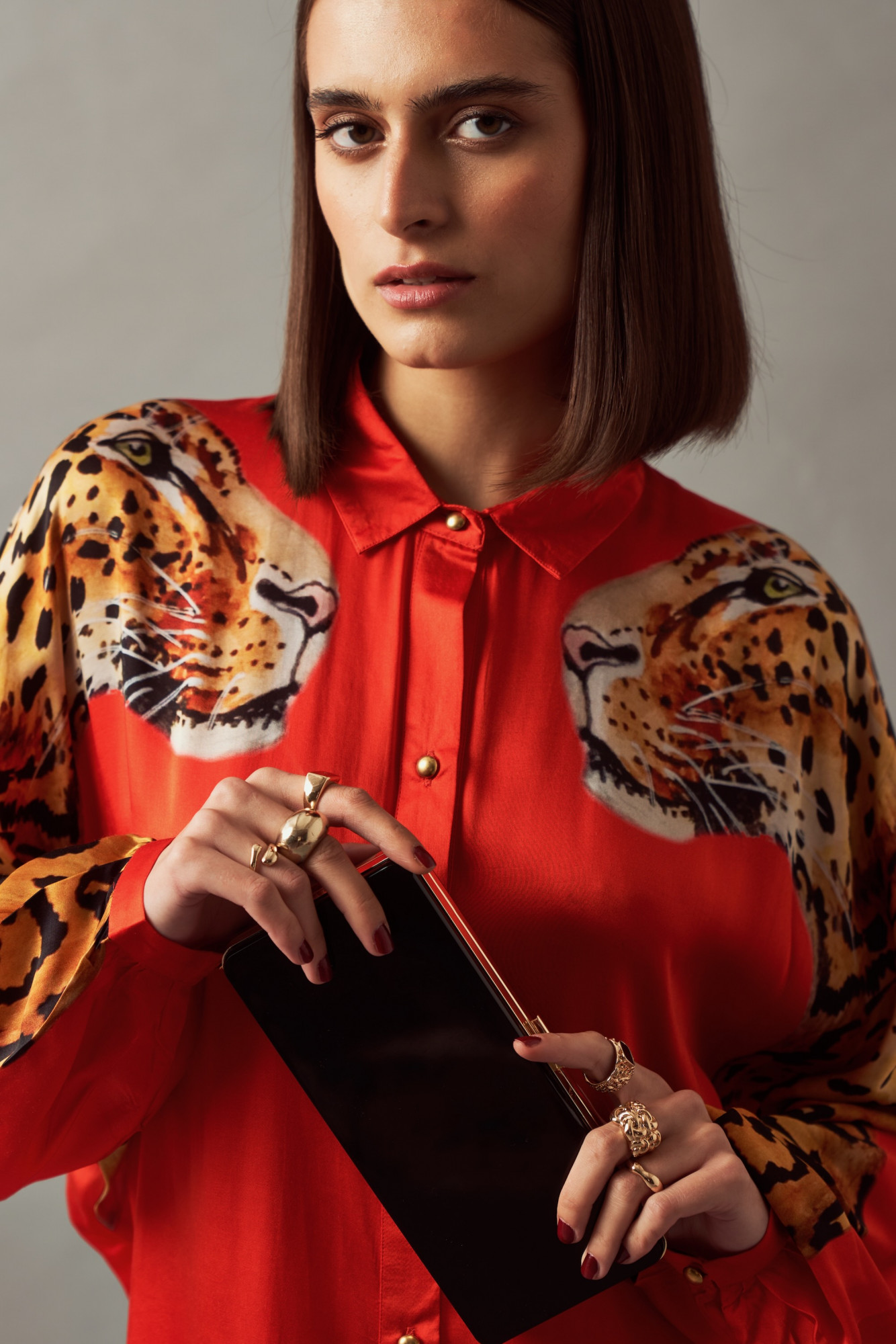 LEILA 02 RED COLOR LEOPARD PRINT SHIRT TUNIC AND PANTS CO-ORD SET