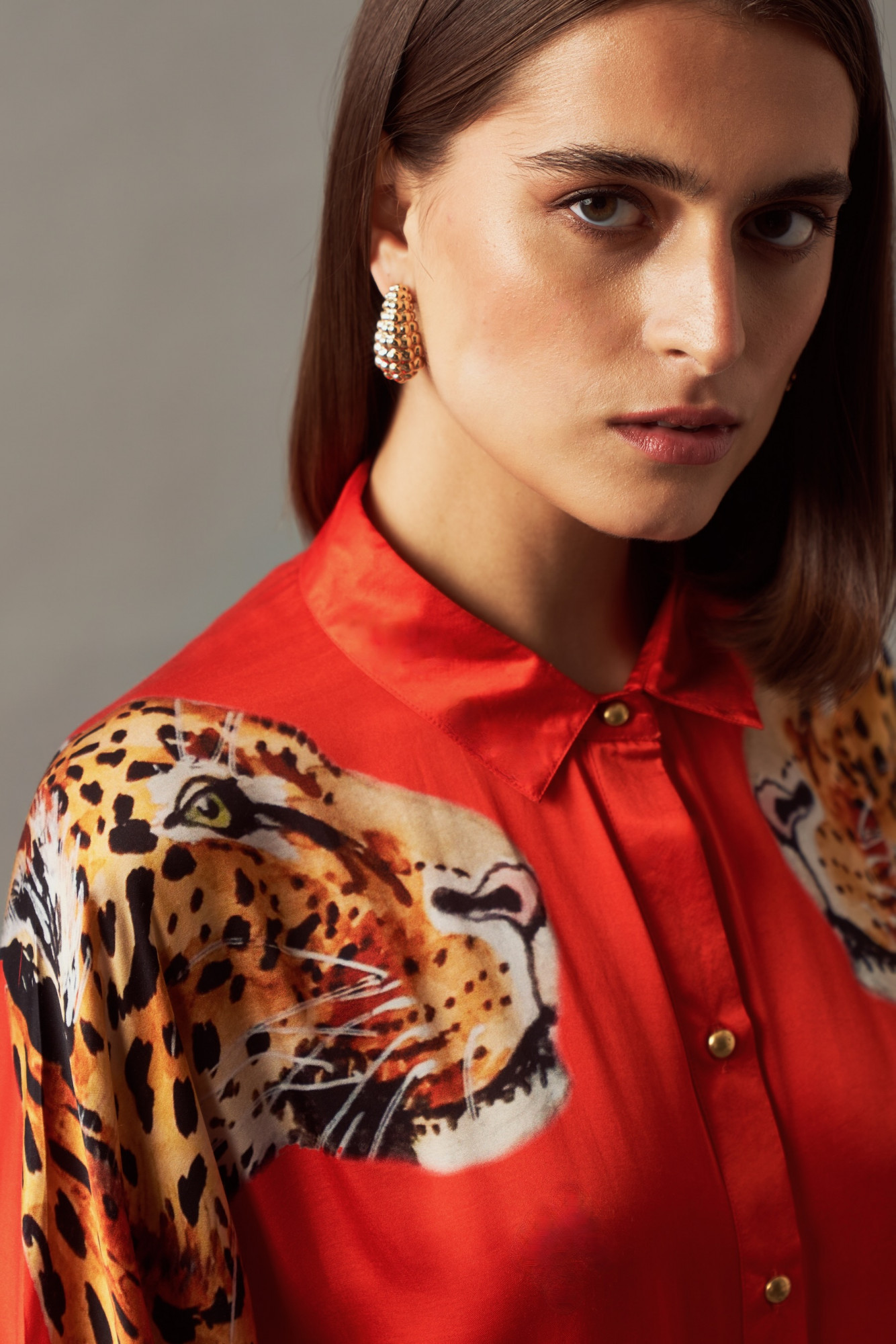 LEILA 02 RED COLOR LEOPARD PRINT SHIRT TUNIC AND PANTS CO-ORD SET