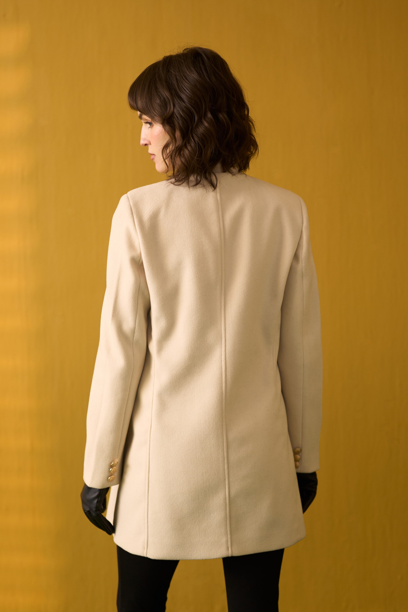 SYLVIE SOLID CREAM FELT DOUBLE BREASTED THIGH LENGTH JACKET