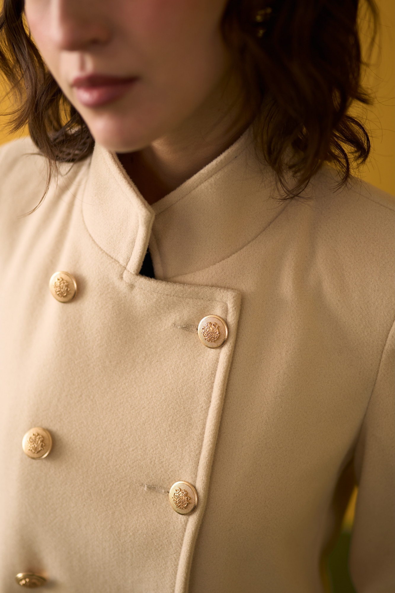 SYLVIE SOLID CREAM FELT DOUBLE BREASTED THIGH LENGTH JACKET