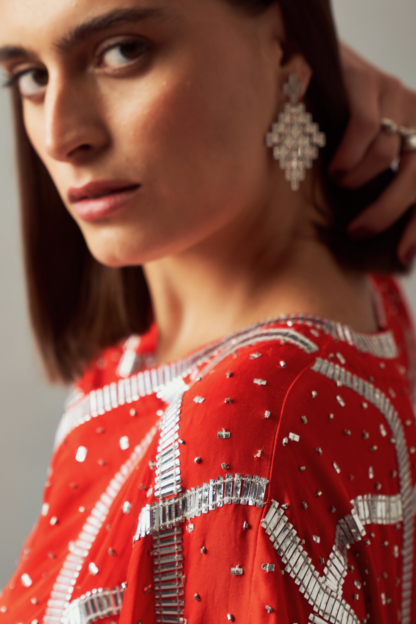 LEILA 02 RED COLOR KAFTAN WITH SILVER SEQUIN HAND EMBROIDERY