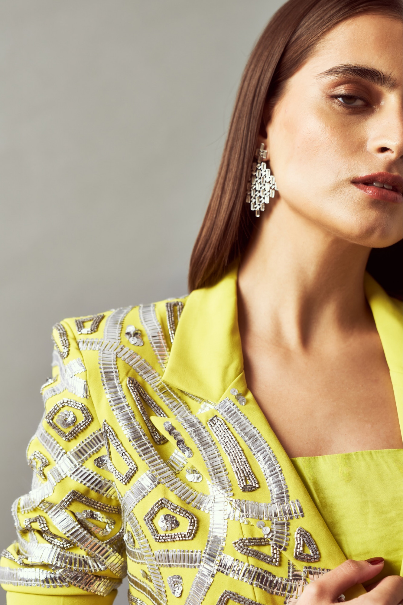 LEILA 02 LEMON COLOR CROPPED JACKED WITH BUSTIER AND ZIP SARI