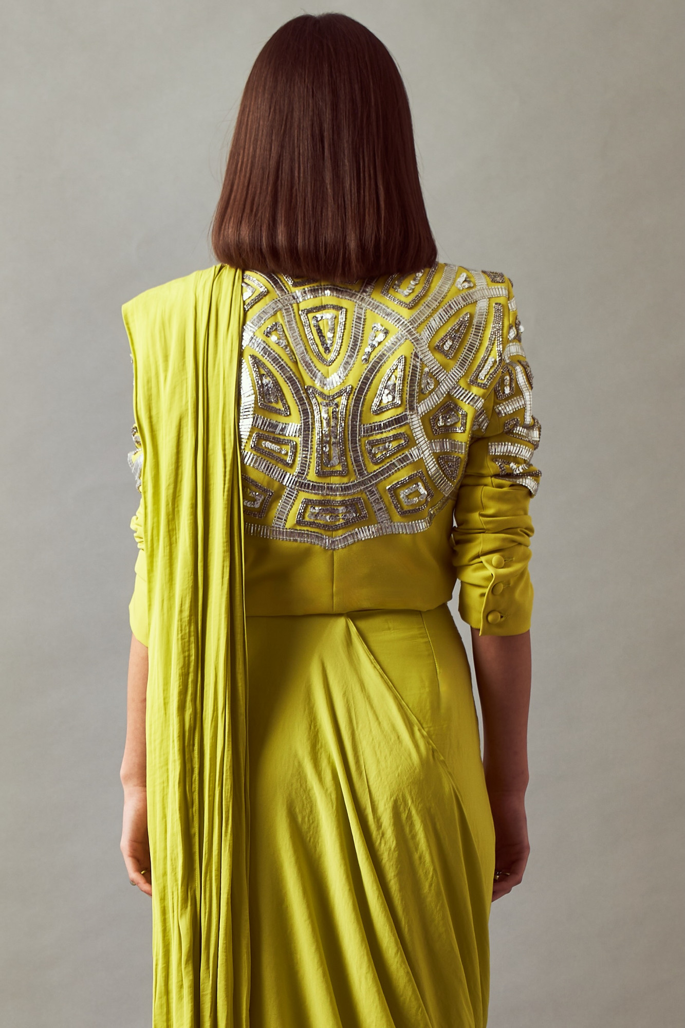 LEILA 02 LEMON COLOR CROPPED JACKED WITH BUSTIER AND ZIP SARI