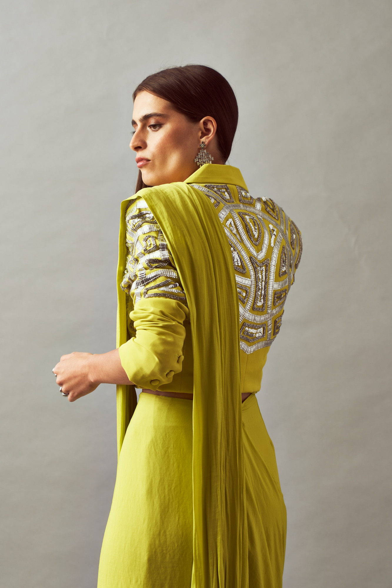 LEILA 02 LEMON COLOR CROPPED JACKED WITH BUSTIER AND ZIP SARI