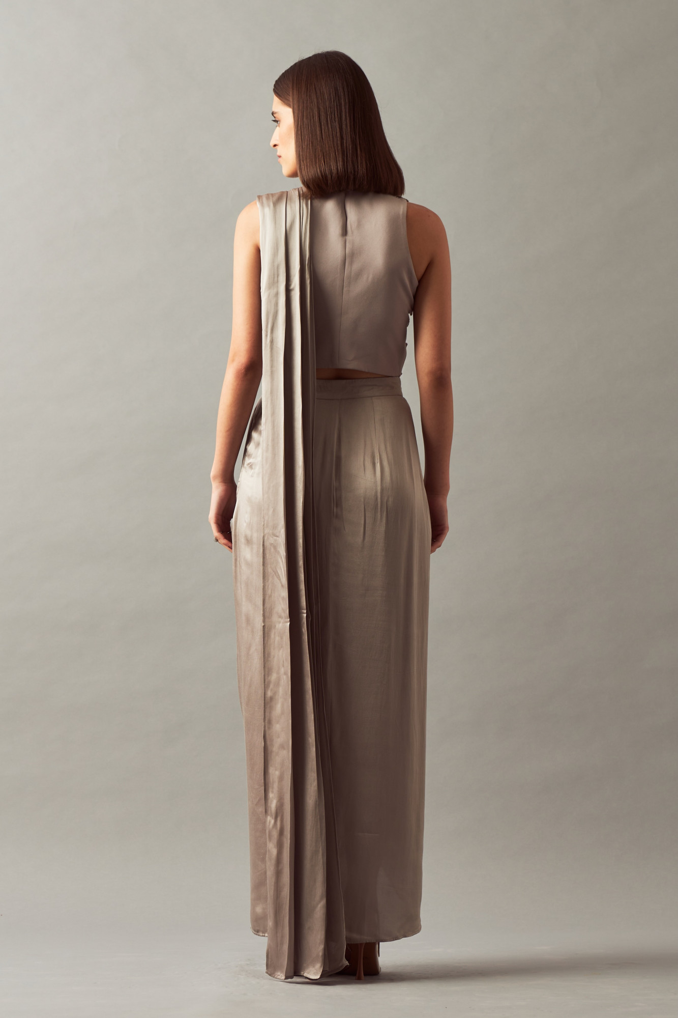 LEILA 02 SILVER FULLY HAND EMBROIDERED TOP WITH ZIP SARI