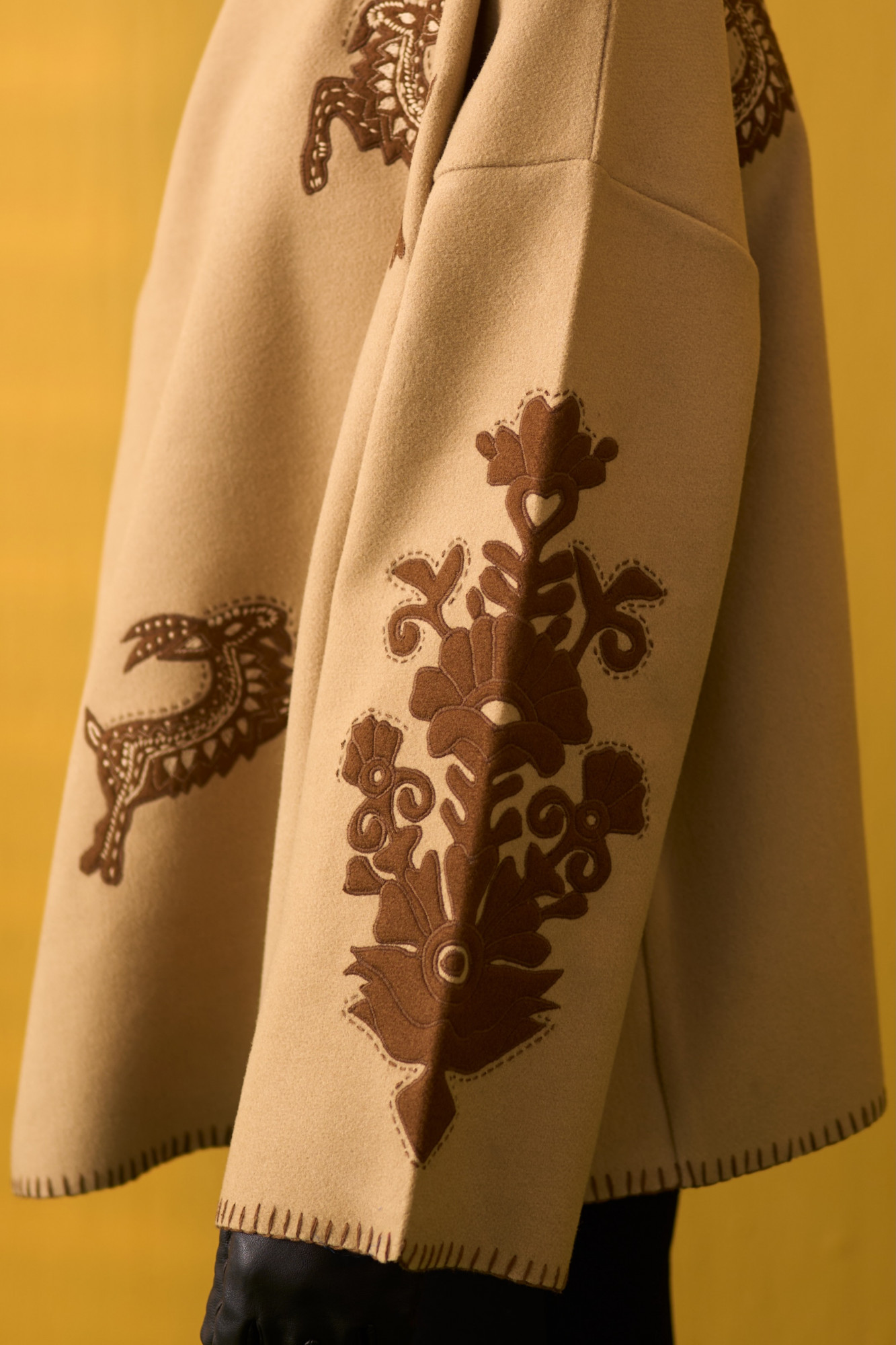 NOMADS BEIGE FELT FLORA  FAUNA EMBROIDERED WINTER CAPE