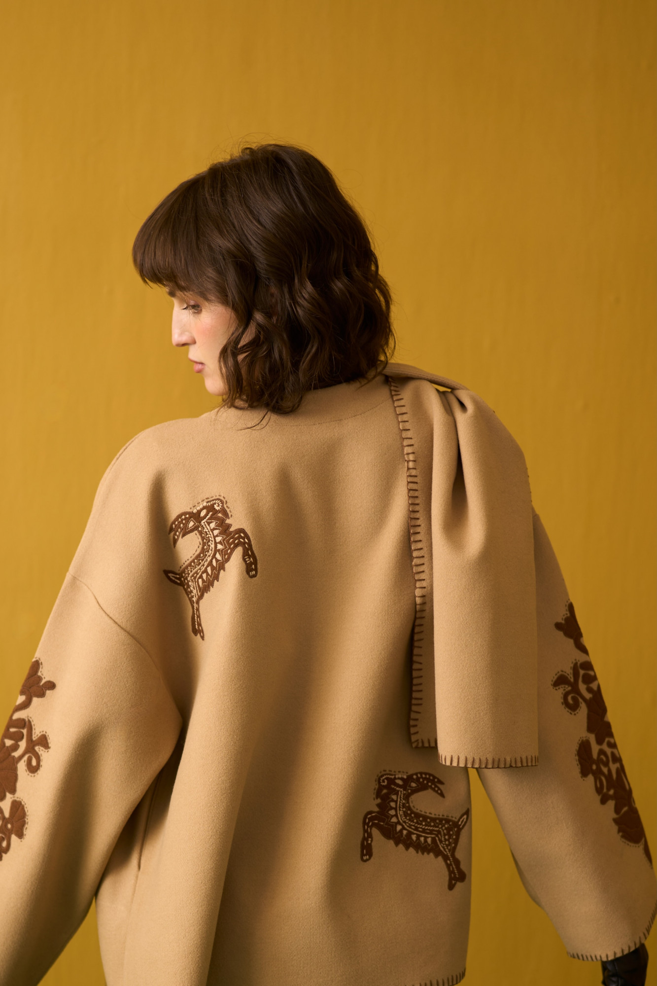 NOMADS BEIGE FELT FLORA FAUNA EMBROIDERED WINTER CAPE
