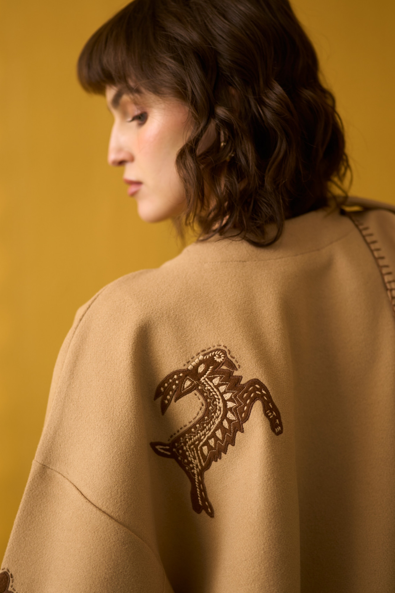 NOMADS BEIGE FELT FLORA FAUNA EMBROIDERED WINTER CAPE