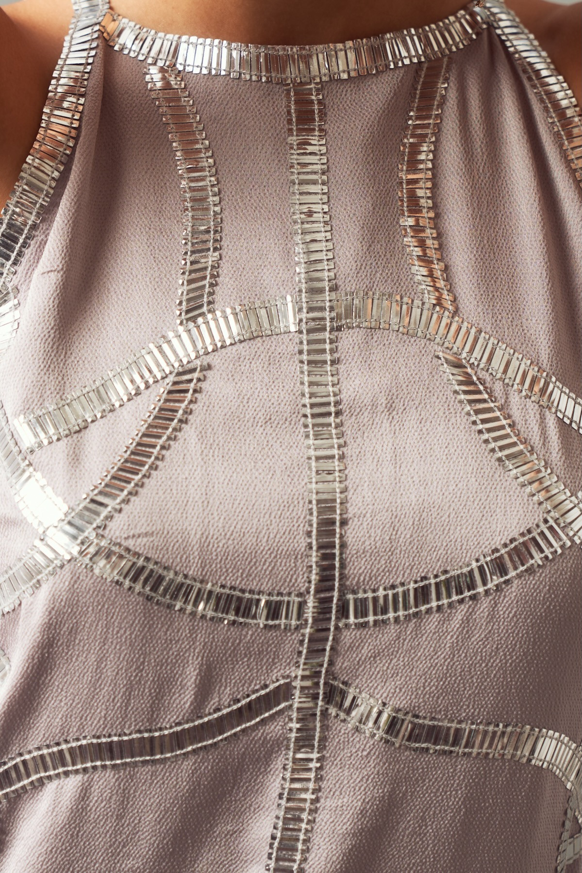 LEILA 02 SILVER HAND EMBROIDERED SLEEVLESS TUNIC AND PANTS CO-ORD SET