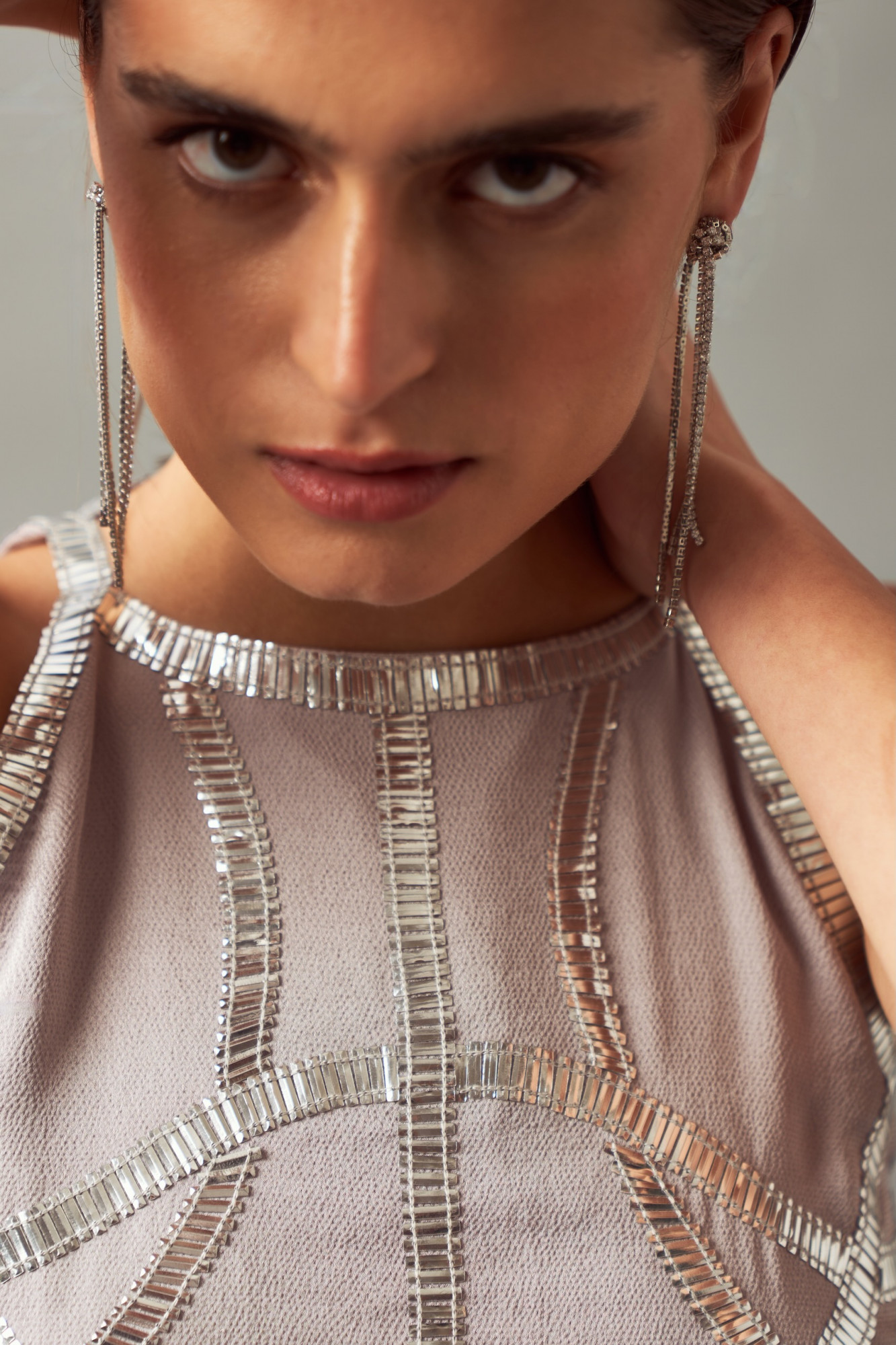 LEILA 02 SILVER HAND EMBROIDERED SLEEVELESS DRESS