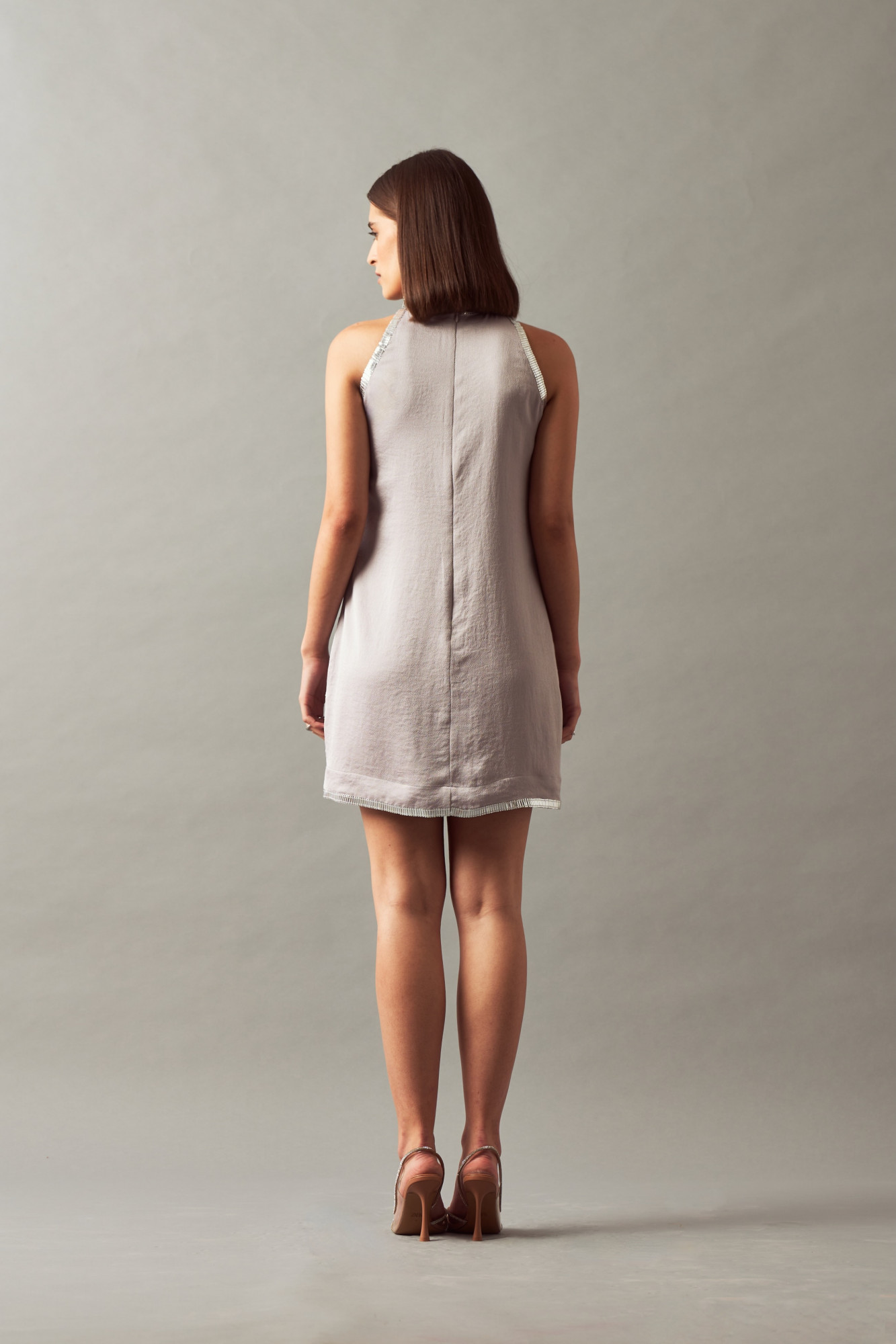 LEILA 02 SILVER HAND EMBROIDERED SLEEVELESS DRESS