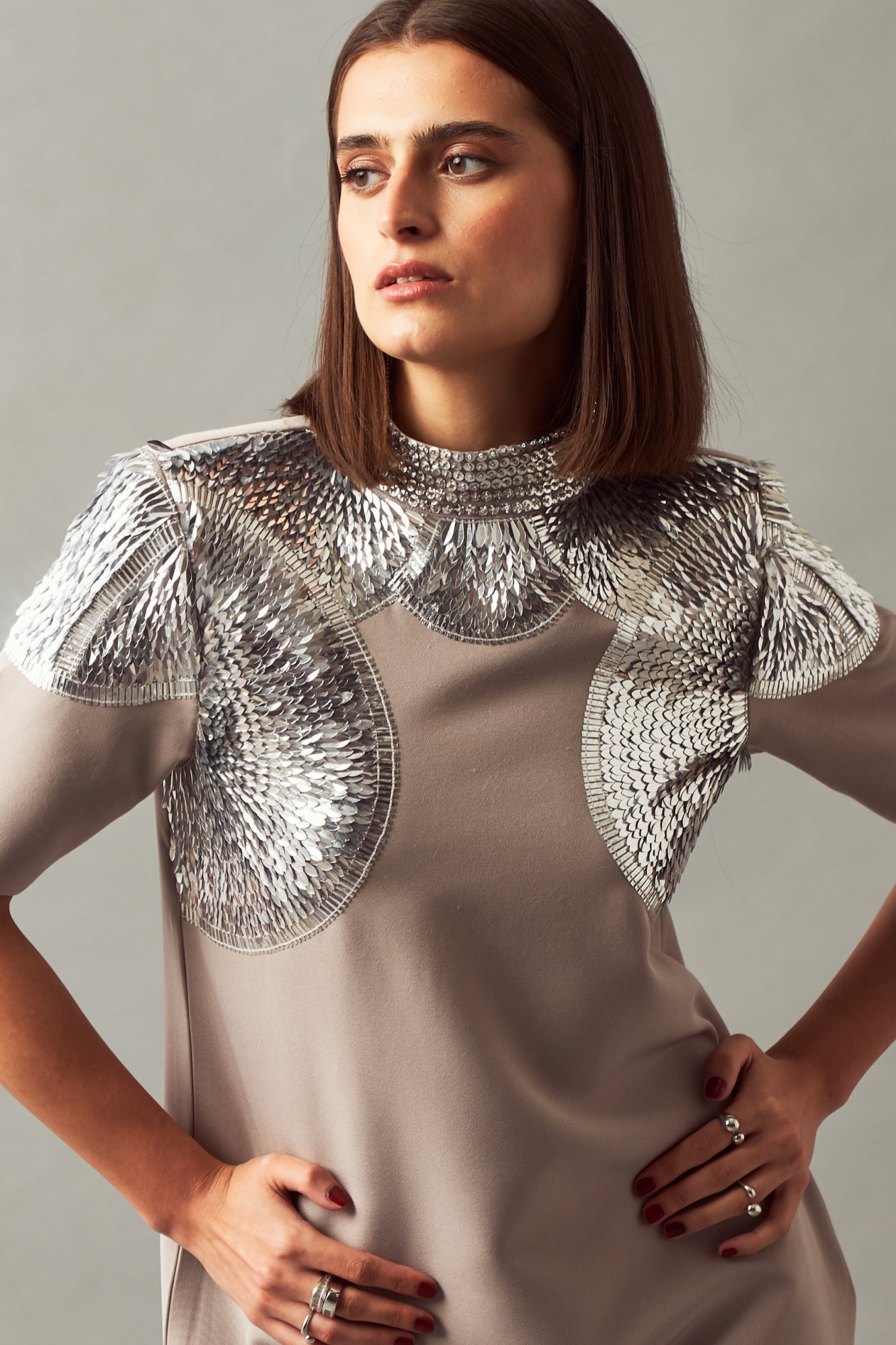 LEILA 02 SILVER HAND EMBROIDERED CLEOPATRA DRESS