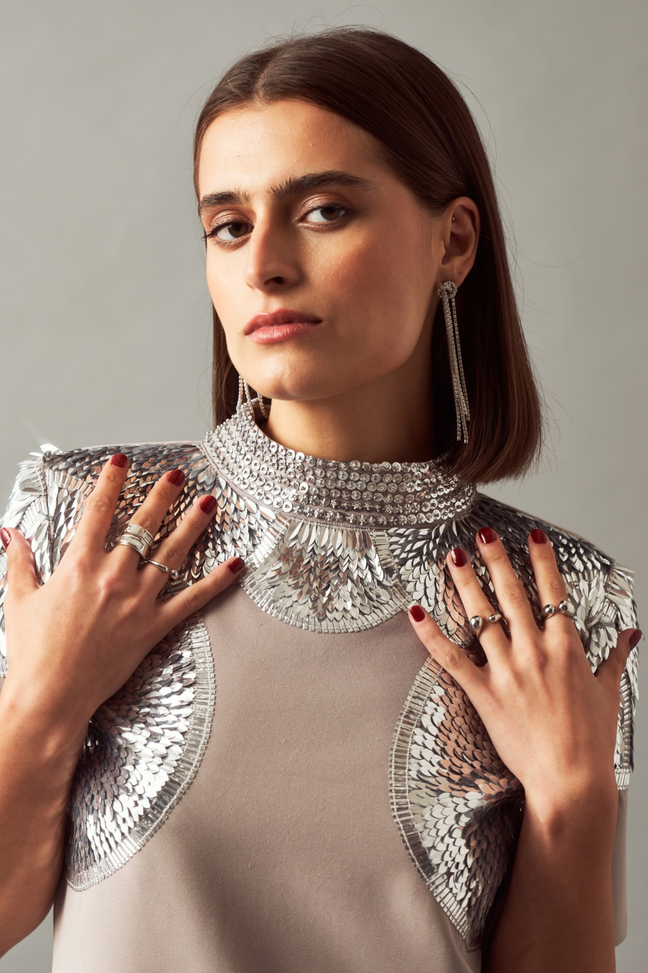 LEILA 02 SILVER HAND EMBROIDERED CLEOPATRA DRESS