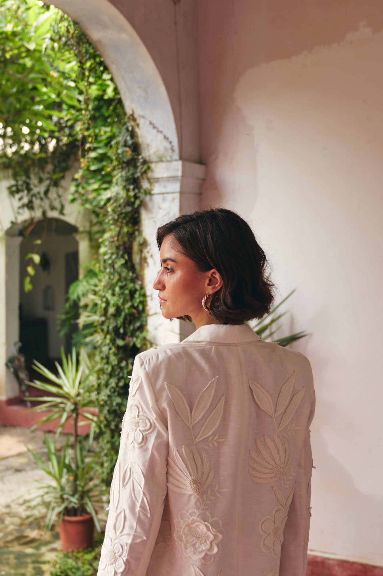 FLORENTINA OFF WHITE LINEN EMBROIDERED JACKET AND PANTS SUMMER CO-ORDINATE