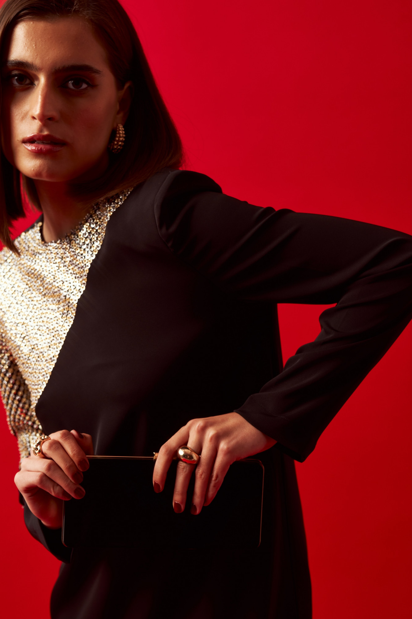 LEILA 02 BLACK TUNIC AND PANT CO-ORD SET WITH SILVER GOLD HAND EMBROIDERY