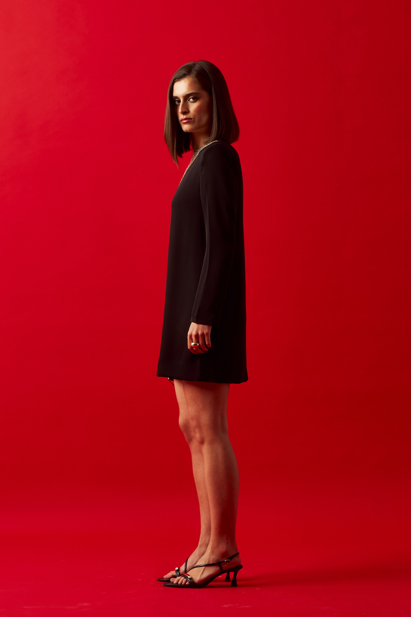 LEILA 02 BLACK DRESS WITH SILVER AND GOLD SEQUIN HAND EMBROIDERY