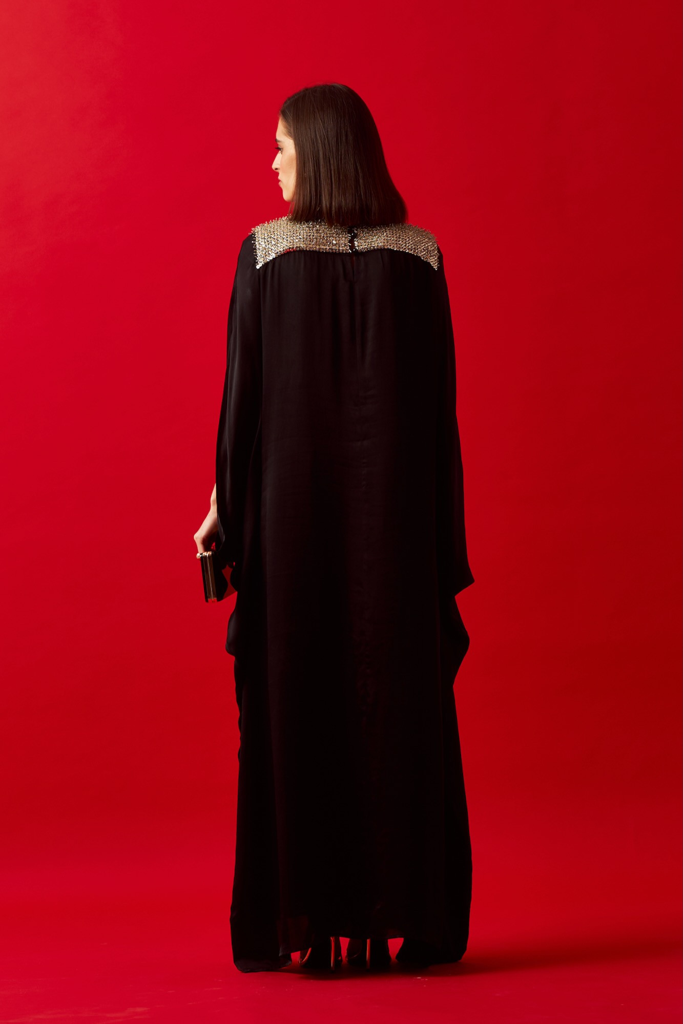 LEILA 02 BLACK COLOR HAND CRAFTED JEWELLED NECK KAFTAN