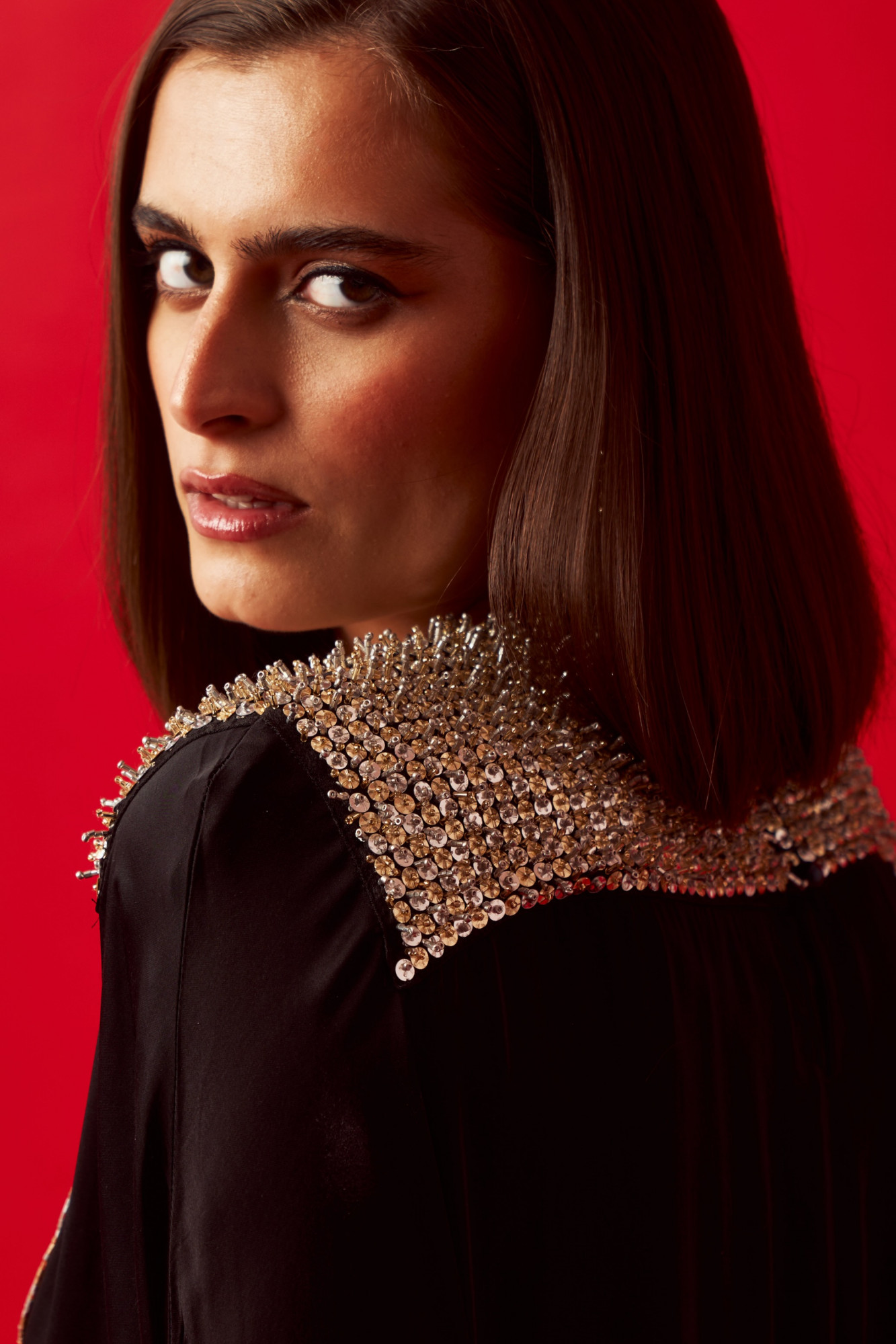 LEILA 02 BLACK COLOR HAND CRAFTED JEWELLED NECK KAFTAN