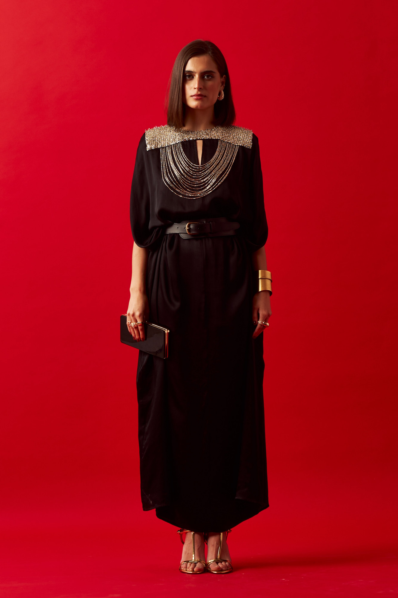 LEILA 02 BLACK COLOR HAND CRAFTED JEWELLED NECK KAFTAN