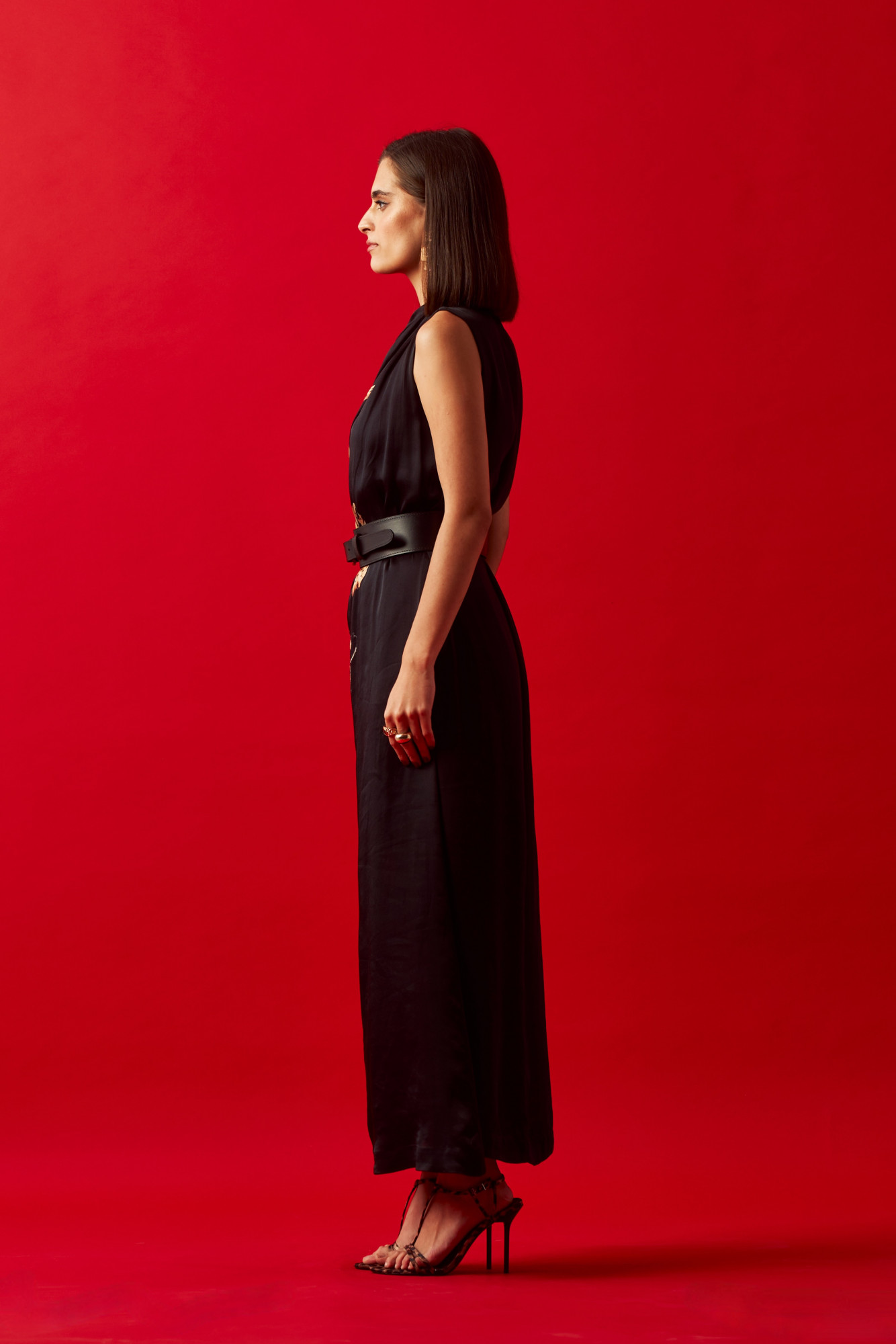 LEILA 02 BLACK LEOPARD PRINT MIDI LENGTH DRESS WITH LEATHER BELT