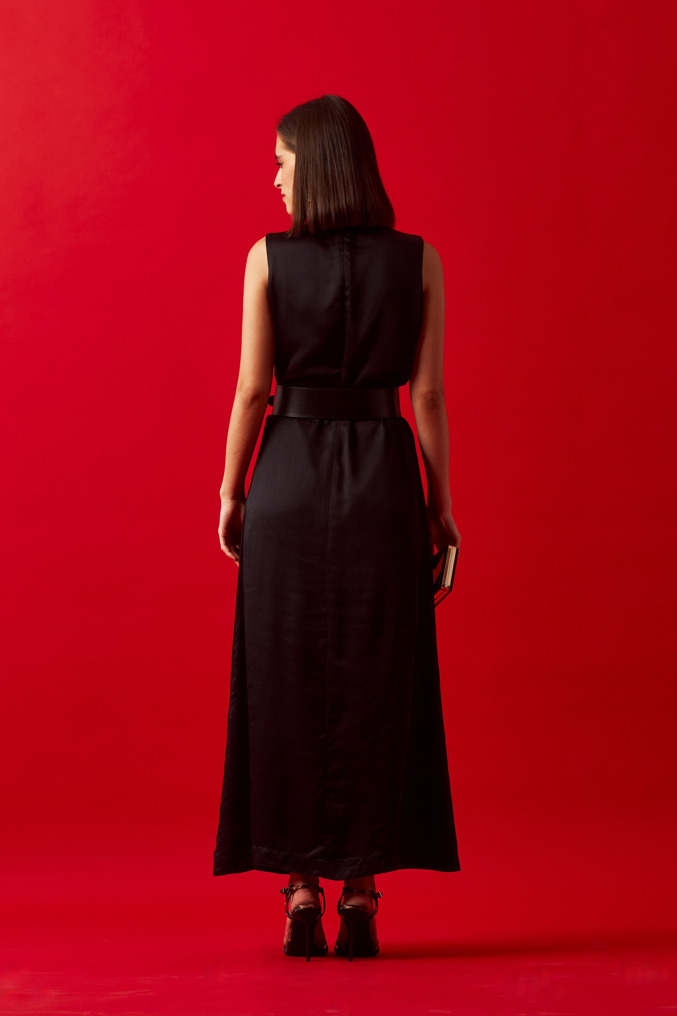 LEILA 02 BLACK LEOPARD PRINT MIDI LENGTH DRESS WITH LEATHER BELT