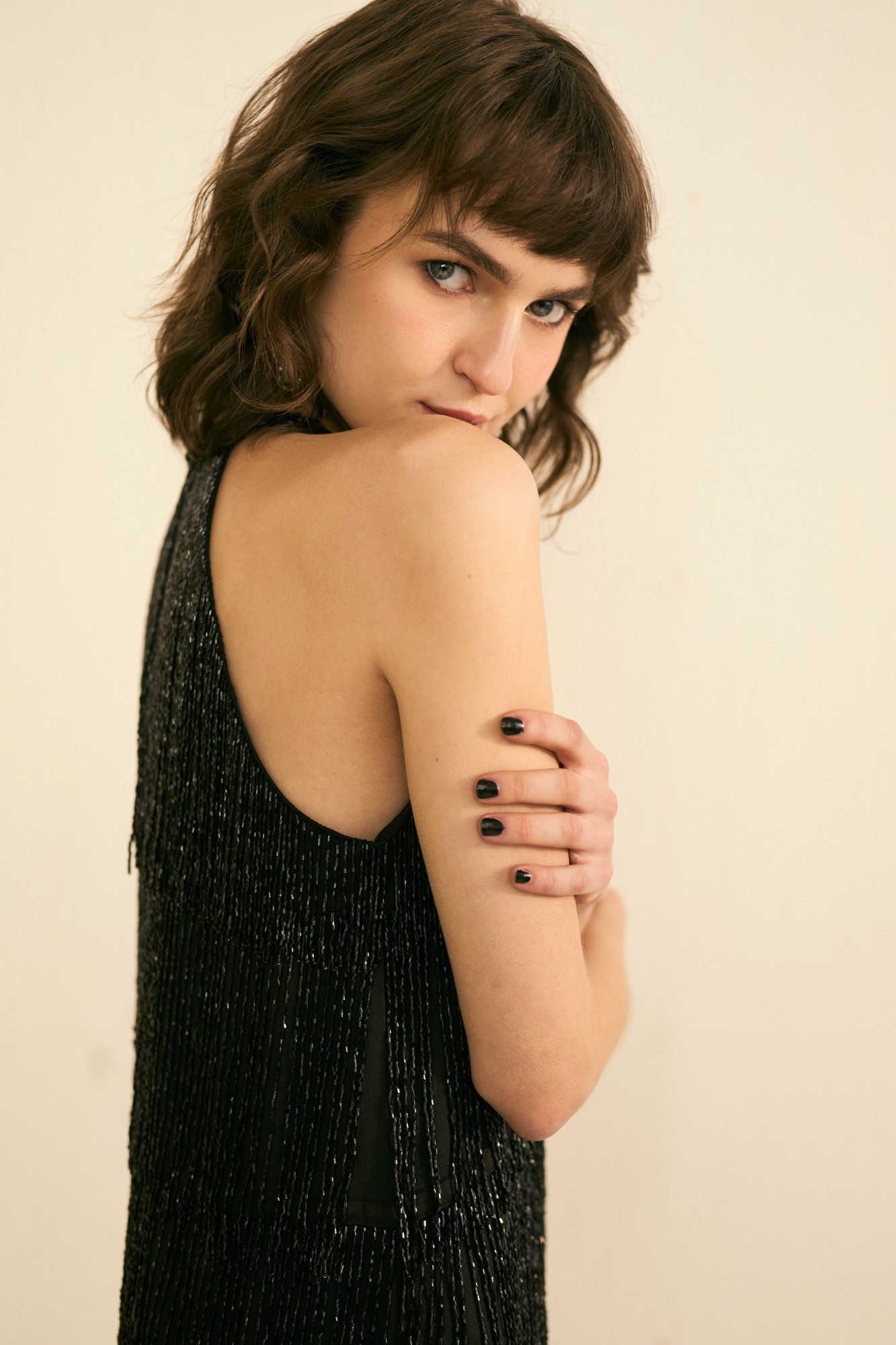 SYLVIE BLACK GLIMMER BEADED FRINGE PARTY DRESS