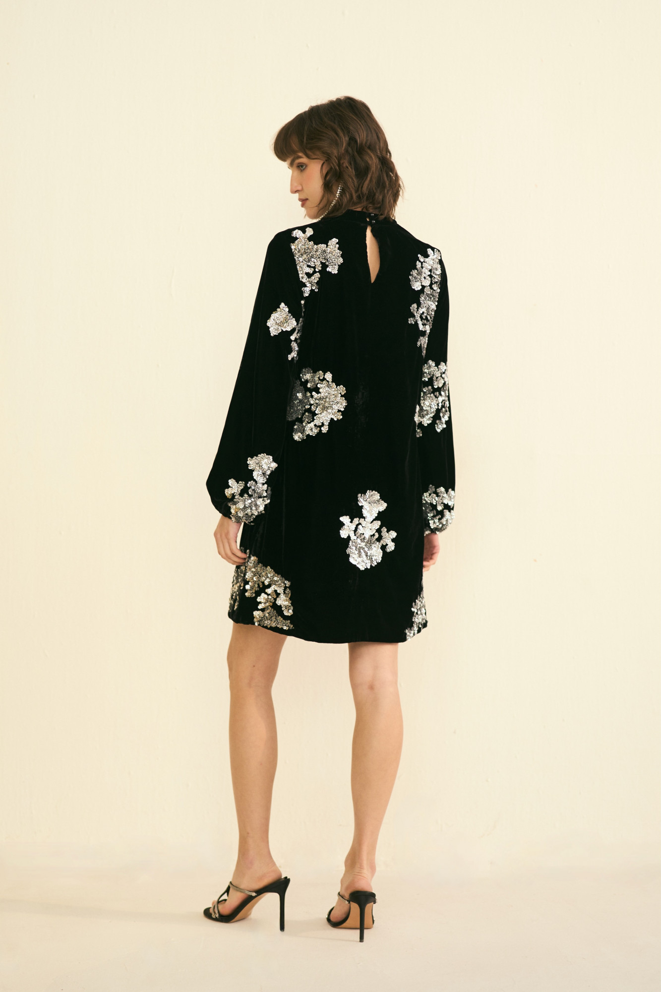 NOMADS BLACK VELVET PARTY DRESS WITH SILVER SEQUIN
