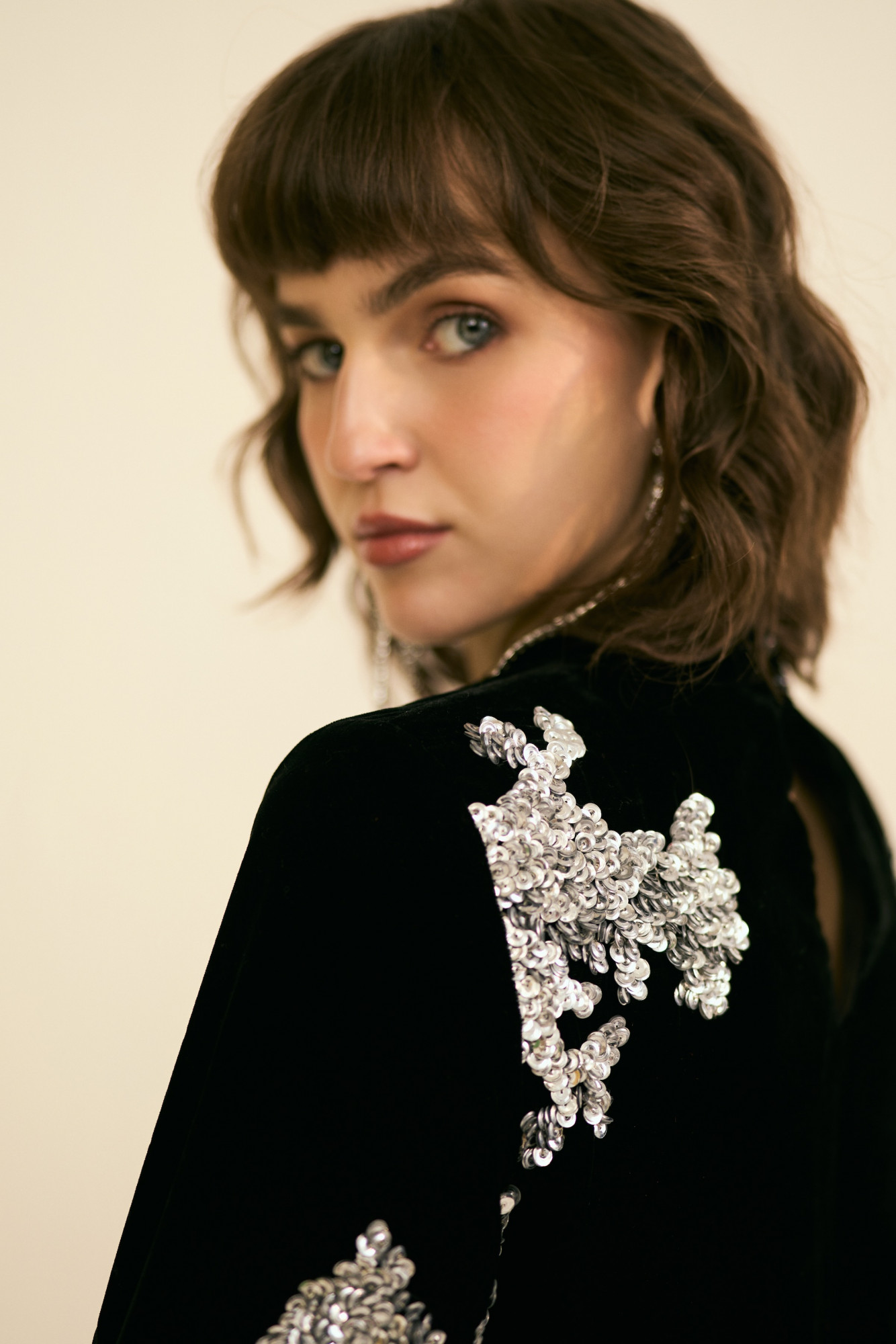 NOMADS BLACK VELVET PARTY DRESS WITH SILVER SEQUIN