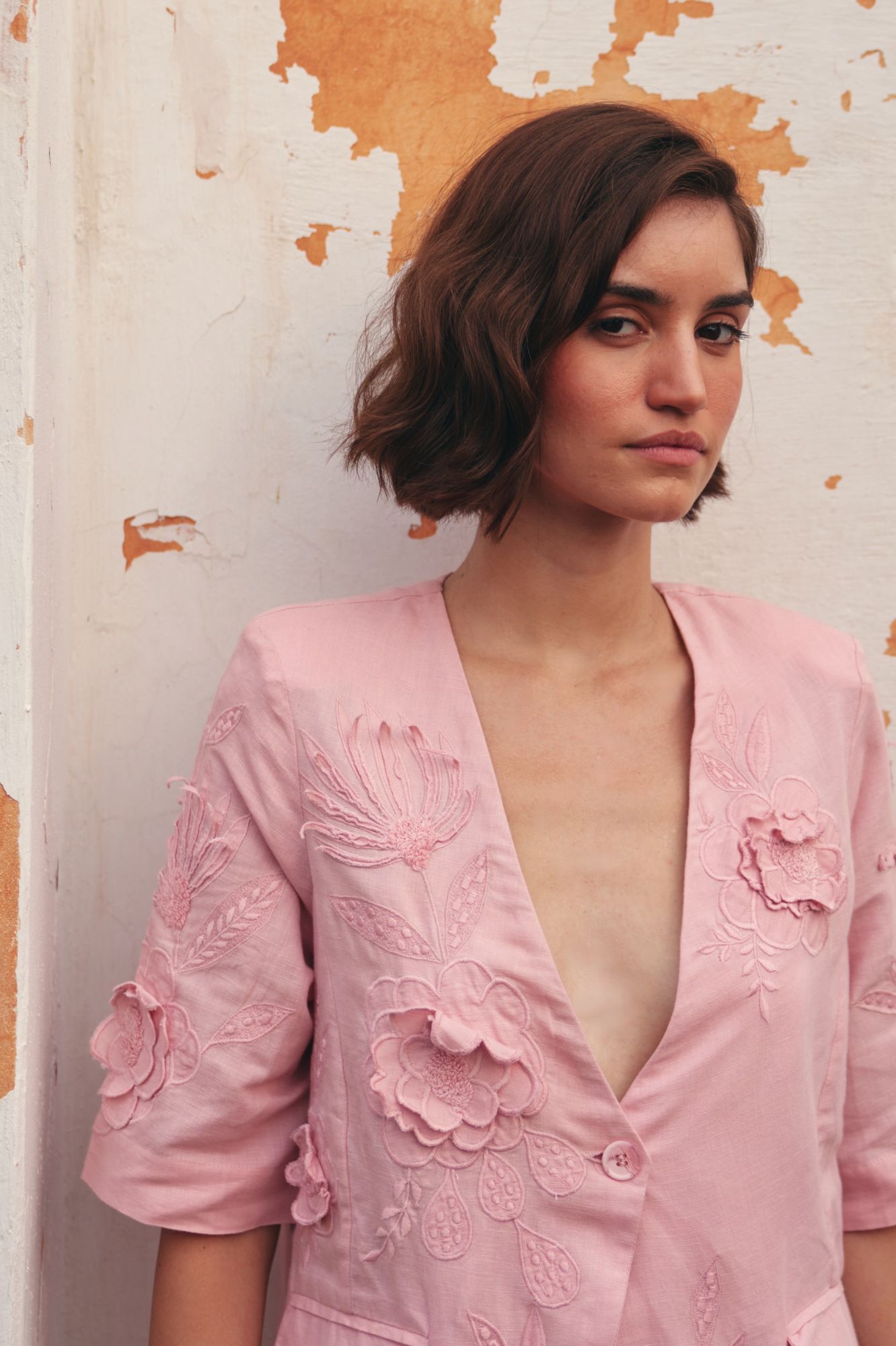 FLORENTINA LIGHT PINK COLOR EMBROIDERED HALF SLEEVES JACKET AND PANT SUMMER CO-ORDINATE