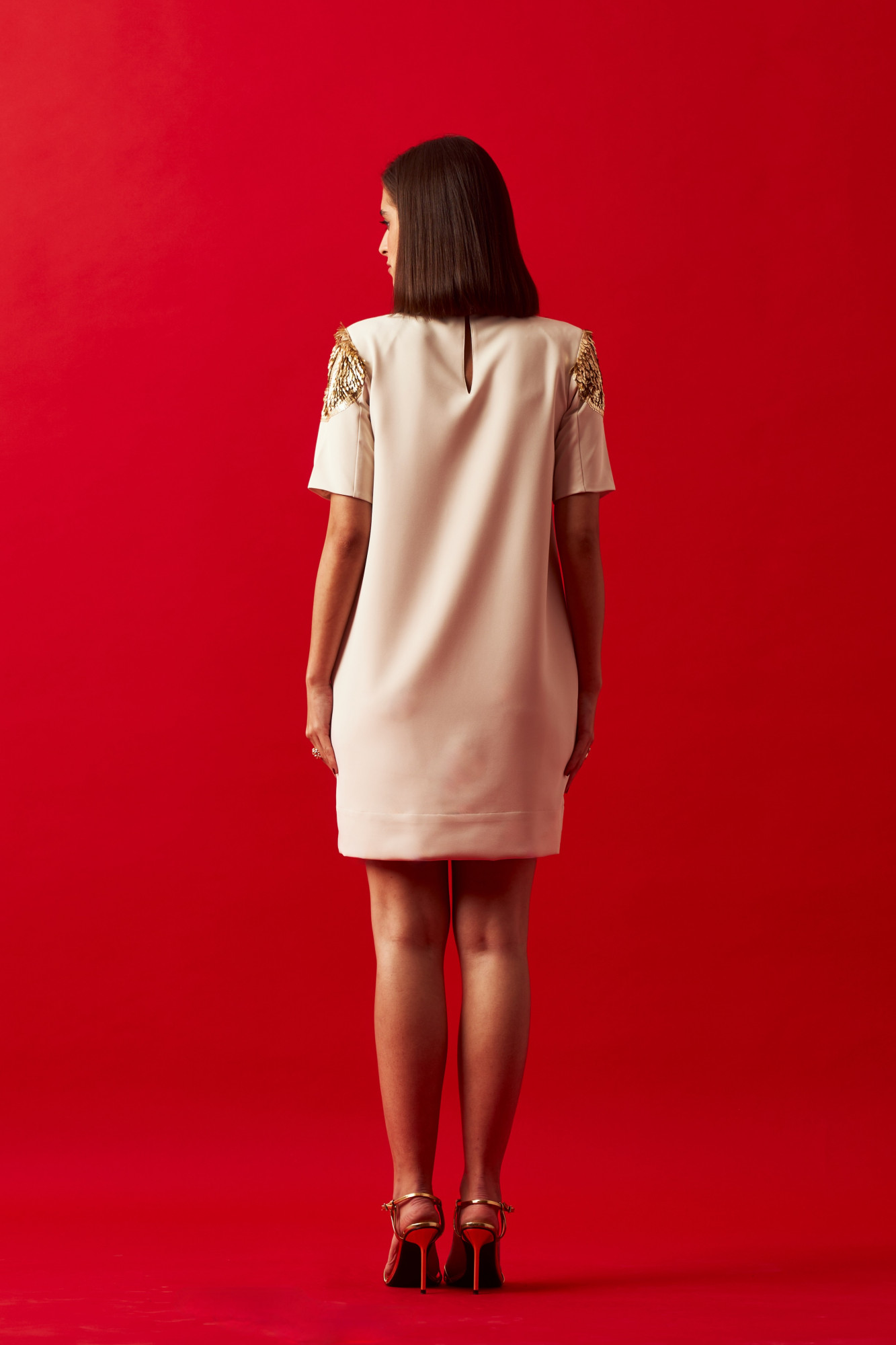 LEILA 02 CLEOPATRA CREAM DRESS WITH GOLD SEQUIN HAND EMBROIDERY