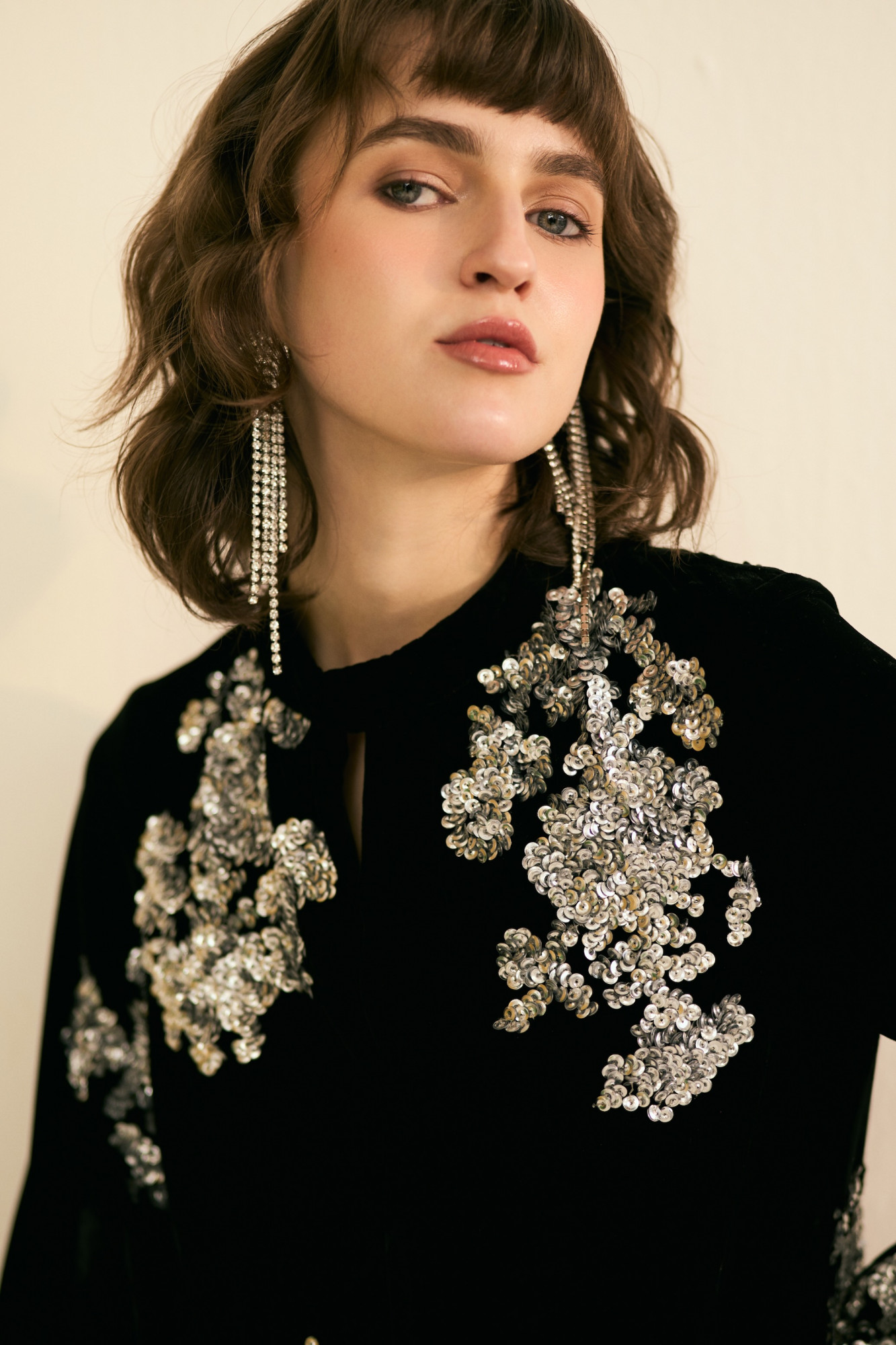 NOMADS BLACK VELVET PARTY DRESS WITH SILVER SEQUIN